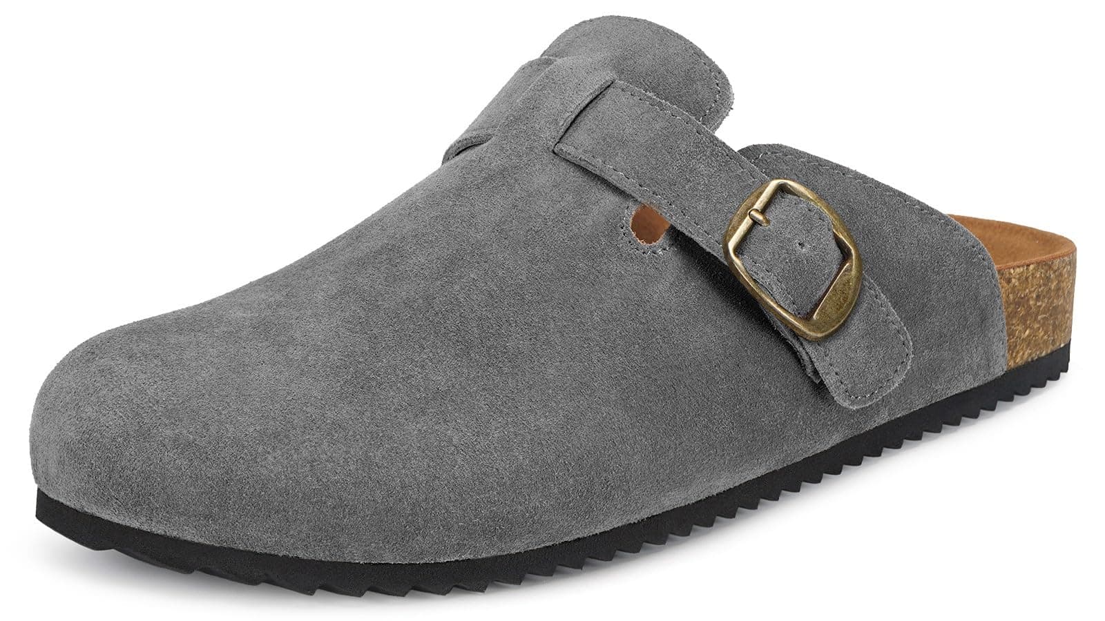 Intini Zuecos y Mules para Hombre Mujer Pantuflas de Piel con Corcho Cerradas Zapatillas de Jardín Sandalias con Hebilla Ajustables Cómoda 36-46