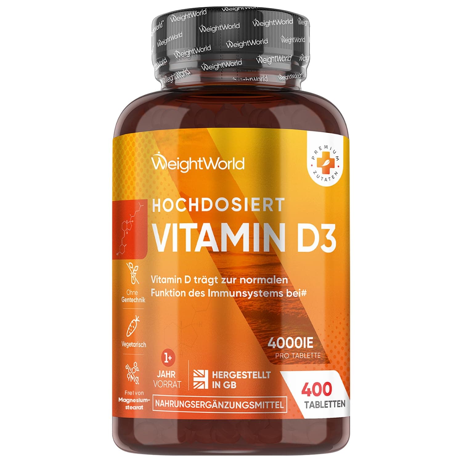 Vitamin D3 4000 IE - 400 Tabletten - Vitamin D trägt zur Erhaltung normaler Knochen (EFSA)- 1 Tablette alle 4 Tage - Frei von Magnesiumstearat, Ohne Zusatzstoffe, Vegatarisch - WeightWorld