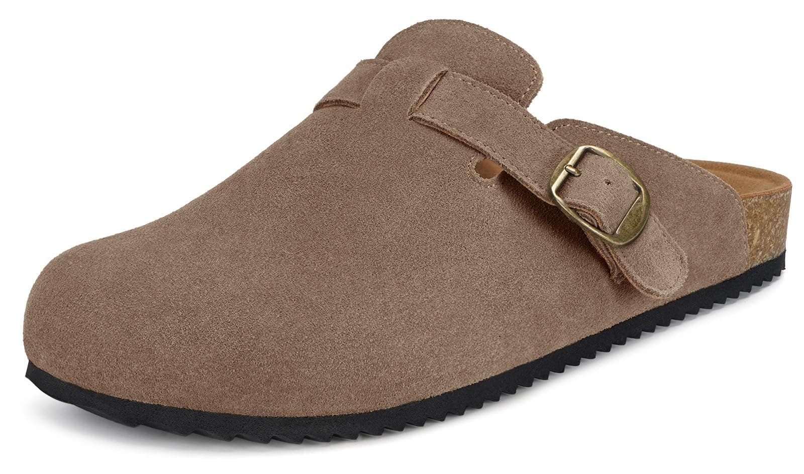 Intini Zuecos y Mules para Hombre Mujer Pantuflas de Piel con Corcho Cerradas Zapatillas de Jardín Sandalias con Hebilla Ajustables Cómoda 36-46