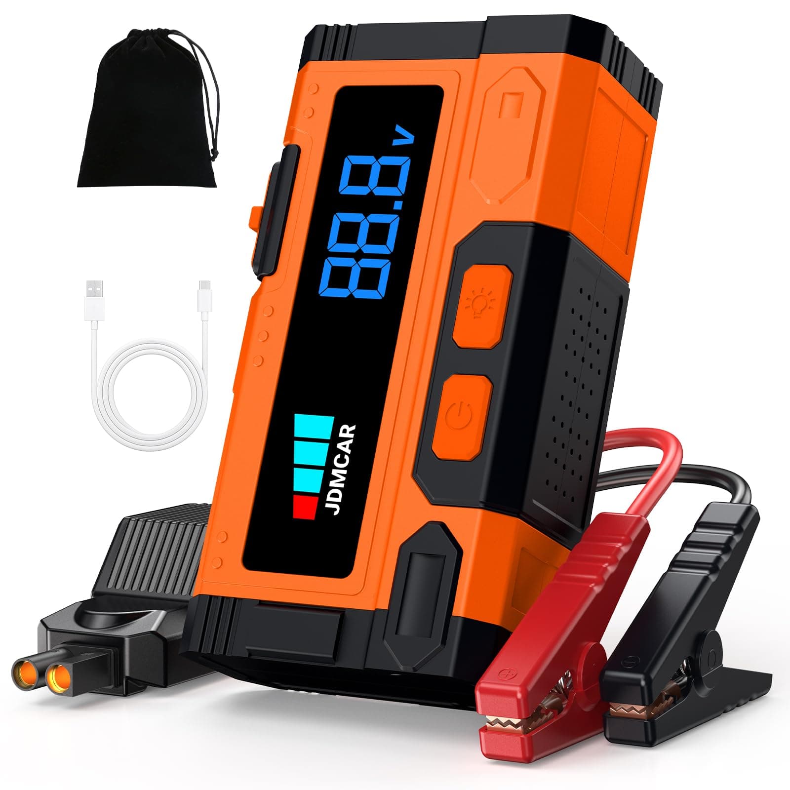 JDMCAR Booster Avviamento Auto - 6000A Avviatore Batteria Auto Portatile ad Alte Prestazioni, Starter Batteria Auto con LED/LCD, Avviatore di Emergenza per Auto/Moto (Fino a 9.0L e Diesel fino a 8.5L)