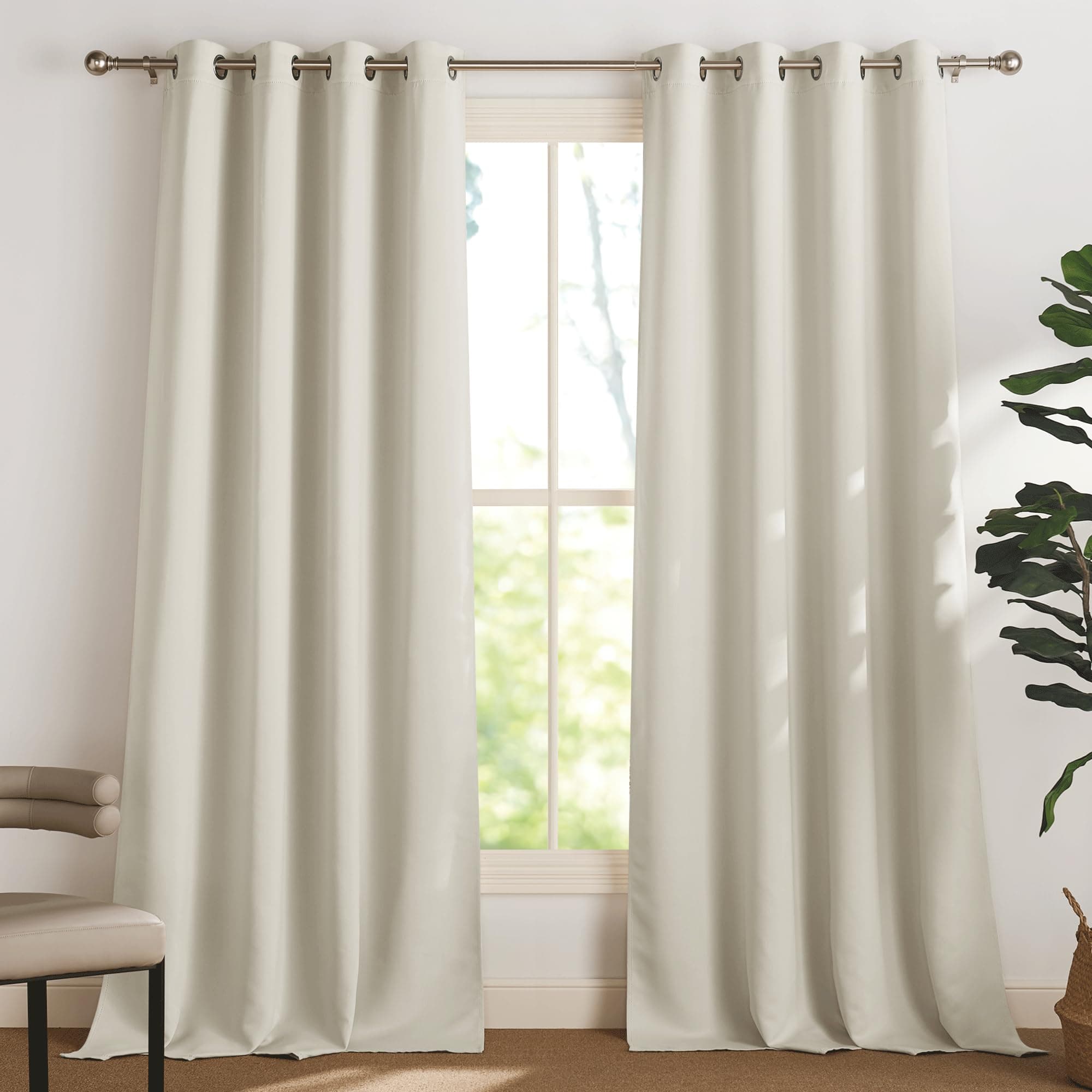PONY DANCE Rideau et Draperies Intérieurs - Décoration Fenêtre Isolation Thermique Anti Froid Lumineux Bloquer pour Maison Chambre Panneux à Oeillets, Beige Clair, 140x240 cm(LxH), 2 Pcs