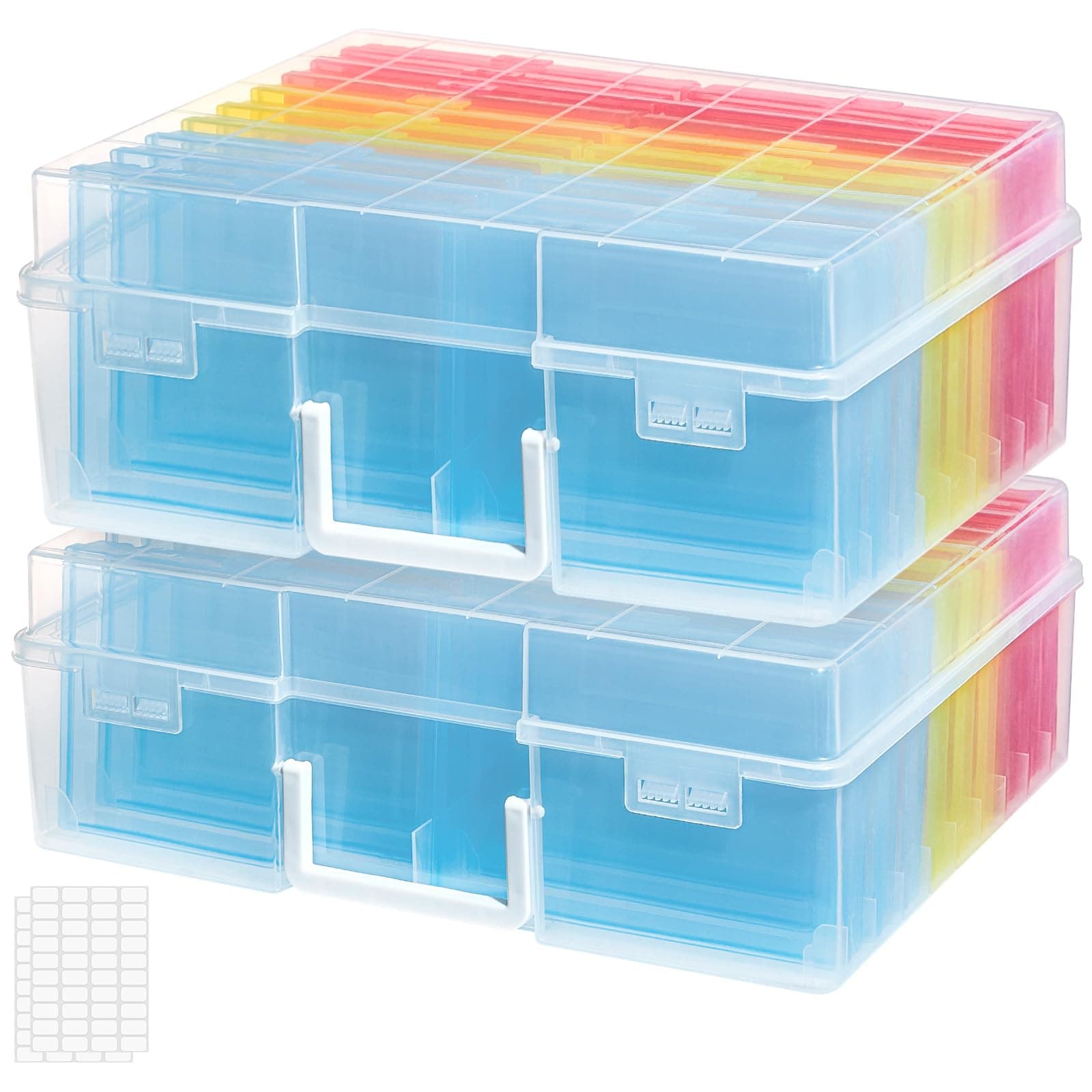 Lifewit 2 Stk. Foto-Organizer, 10 x 15 cm Fotoboxen, 18 innere Bildbehälter, Mehrfarbige Boxen Aufbewahrungsbox für Basteln/Samenaufbewahrung Karten/Briefmarken/Bürobedarf mit 1 Blatt Etikettensticker