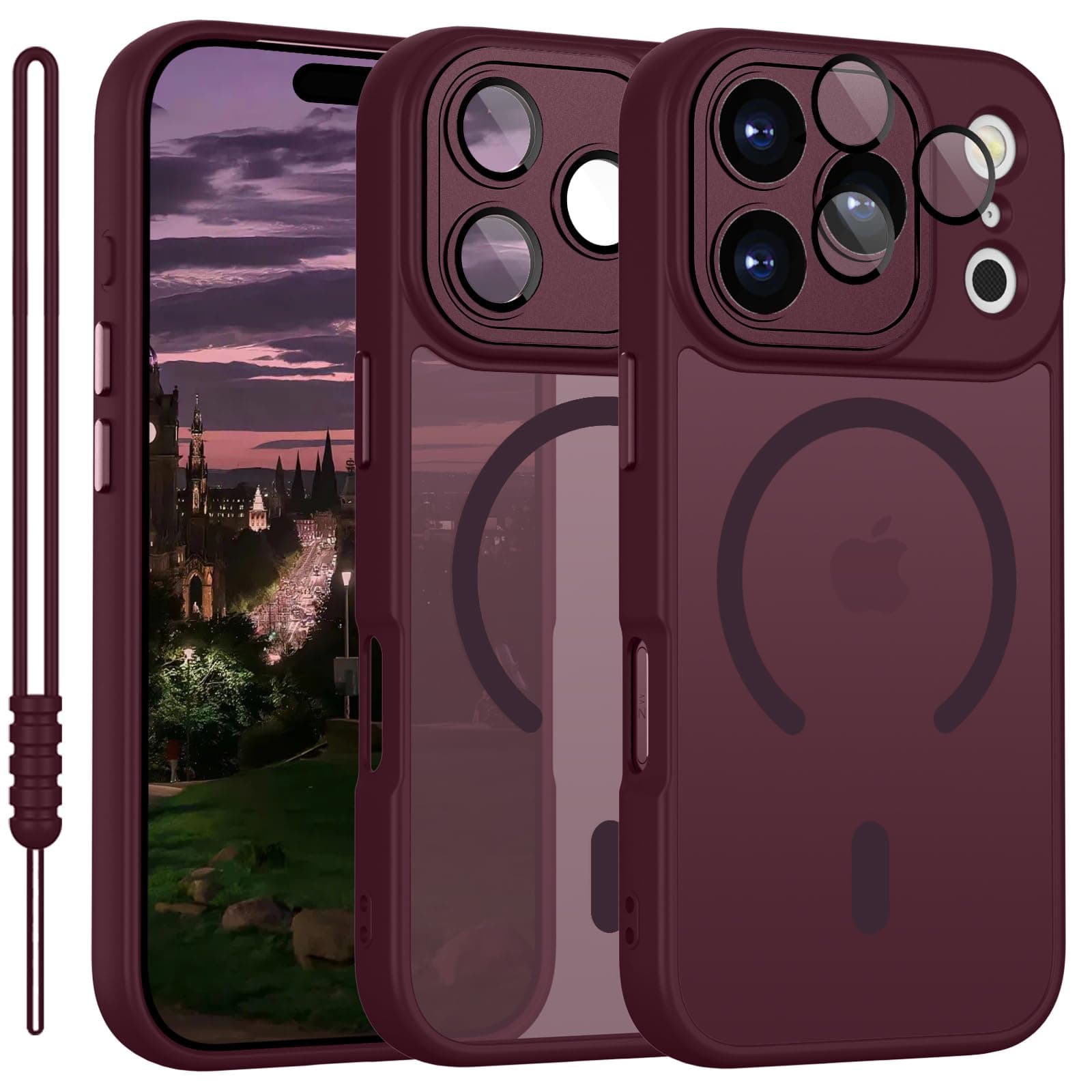 YUANDMI Cover Magnetica per iPhone 17 Pro Compatibile con MagSafe, Custodia Per iPhone 17 Pro Traslucida Opaca Case Ultra-Sottile Silicone Anti-Scivolo Resistente ai Graffi, Prugna