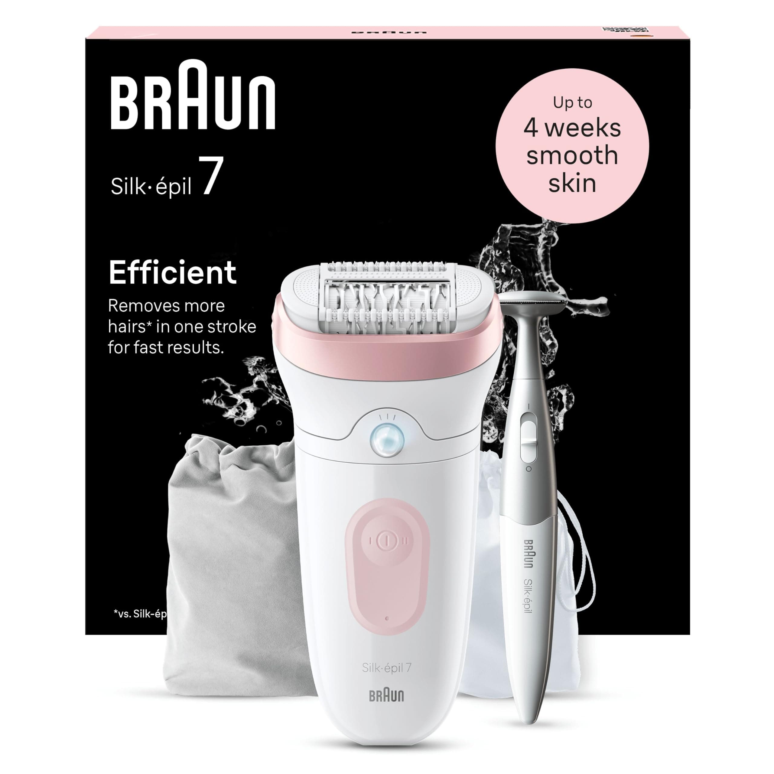 Braun Epilateur Electrique Pour Femmes Silk-épil 7 7-210, Sans Fil, Etanche, Kit D’Epilation Avec Tondeuse Pour Le Maillot Et Tête Large Avec Rouleaux De Massage, Sabot Pour Zones Sensibles