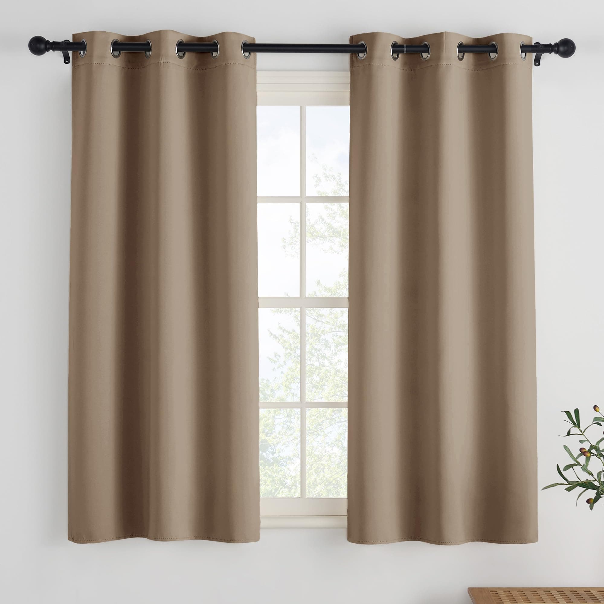 PONY DANCE Blickdichte Vorhänge mit Ösen 2er Set H 150 x B 90 cm Küchen Gardinen Blickdicht Wohnzimmer Verdunklungsvorhänge für Kleine Fenster Scheibengardinen, Cappuccino