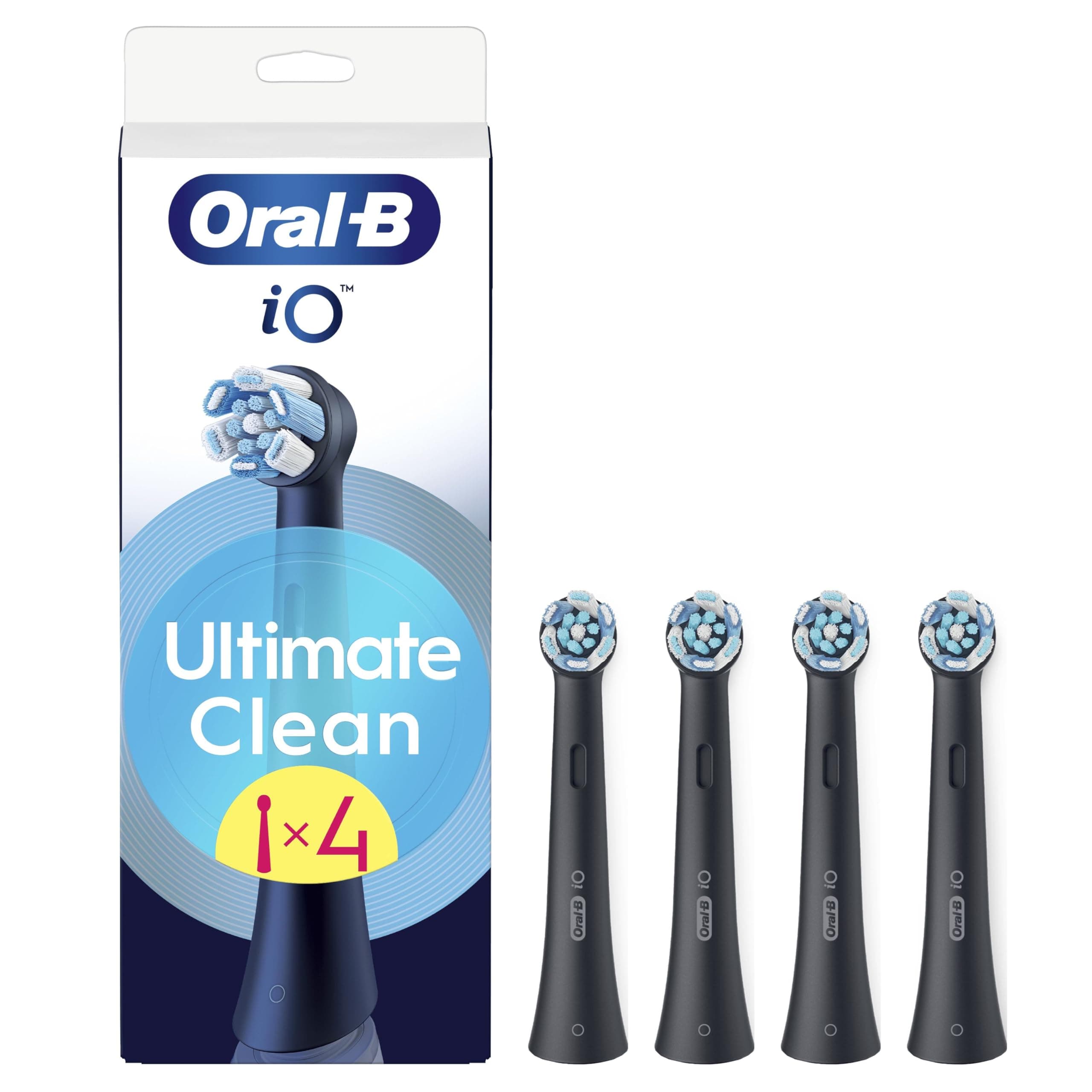 Oral-B Lot De 4 Brossettes De Rechange Ultimate Clean, AUTHENTIQUES, Noires, Brossage En Profondeur, Elimination De La Plaque Dentaire, Brossette Ronde Pour Les Brosses Electriques Oral B iO
