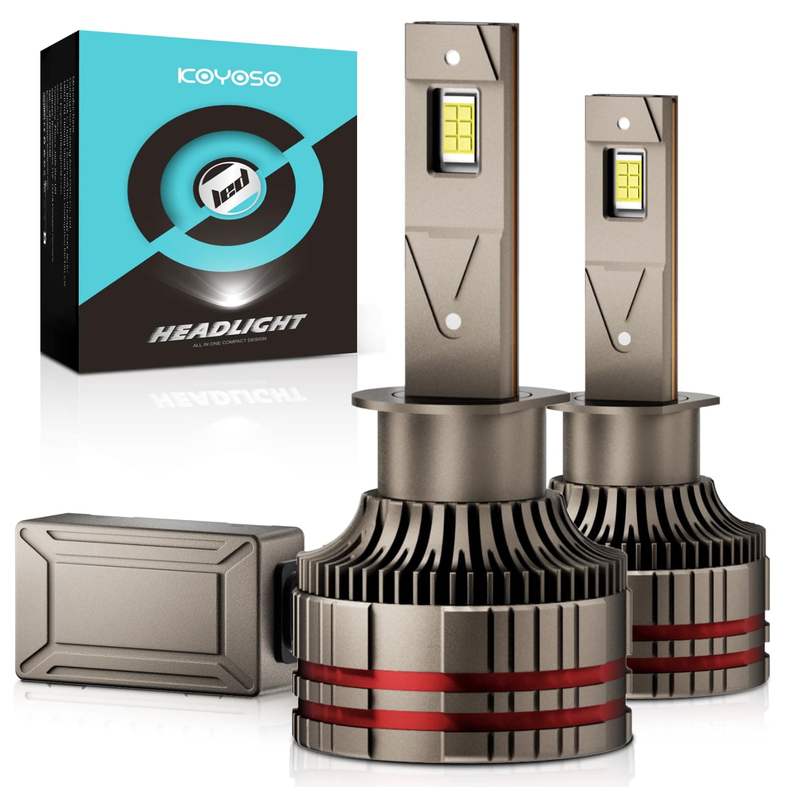 KOYOSO Lampadine H1 LED 160W 32000LM, Kit Lampada Sostituzione per Alogena Lampade e Xenon Luci, 12V 6000K Bianco