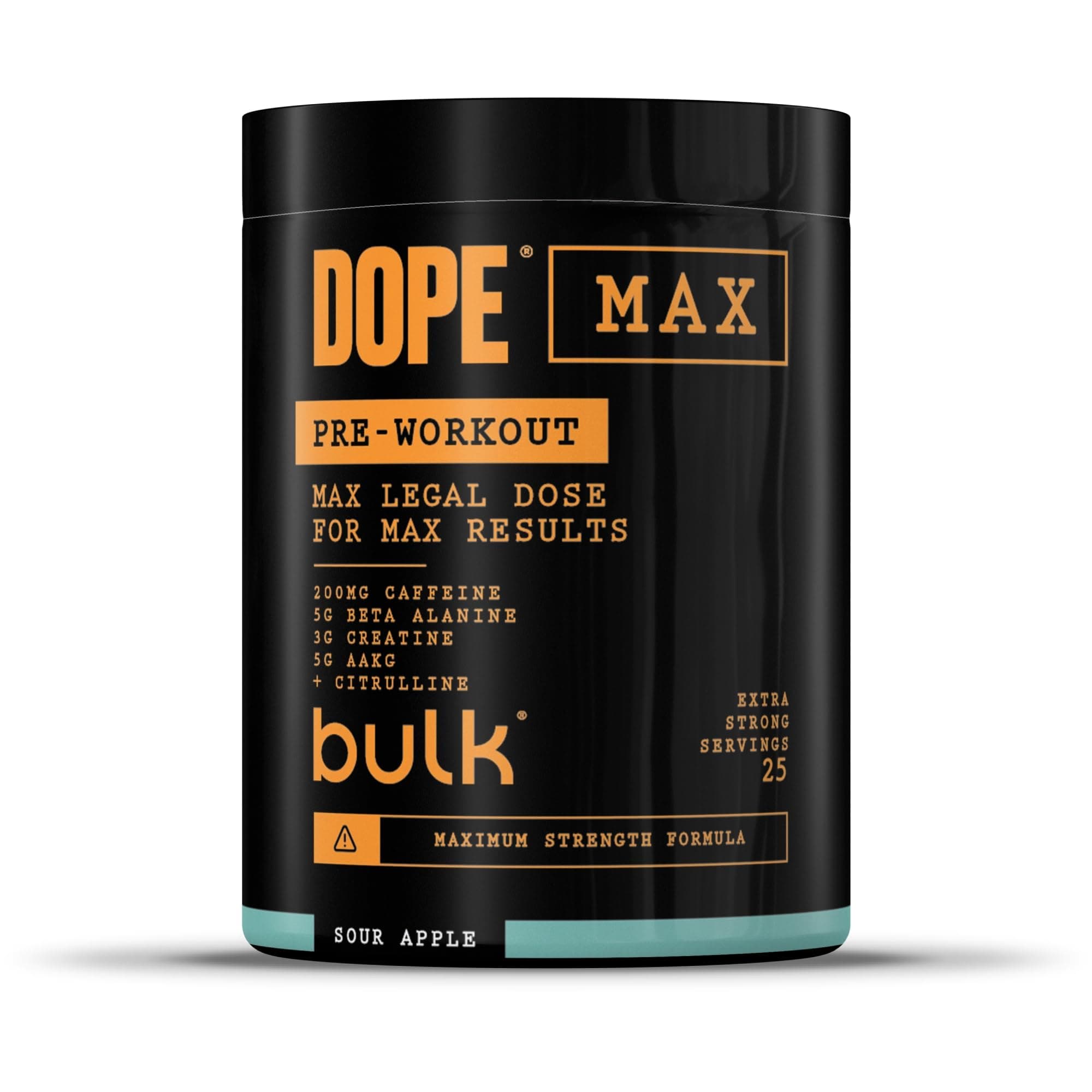 Bulk Dope Max Poudre Pré-Entraînement | 563 g | 25 portions | Haute Teneur en Caféine 200mg | 5g Bêta-Alanine | 3g Créatine | Mélange AAKG & Citrulline | Vitamine B6 | Sour Apple