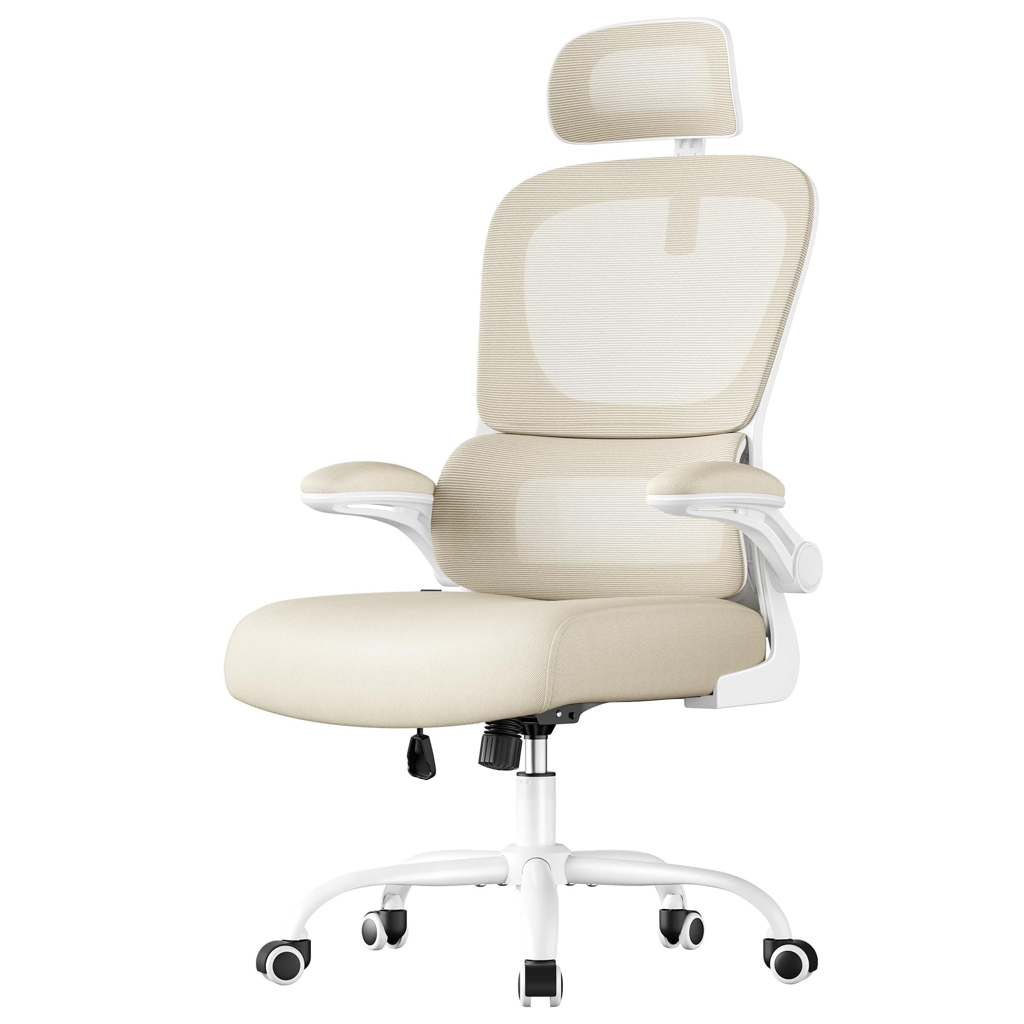 SONGMICS Silla de Oficina, Silla de Escritorio Ergonómica, Tela de Malla de Doble Capa Transpirable, Soporte Lumbar Adaptable, Reposacabezas Ajustables, para Oficina en Casa, Beige Arena OBN041L01