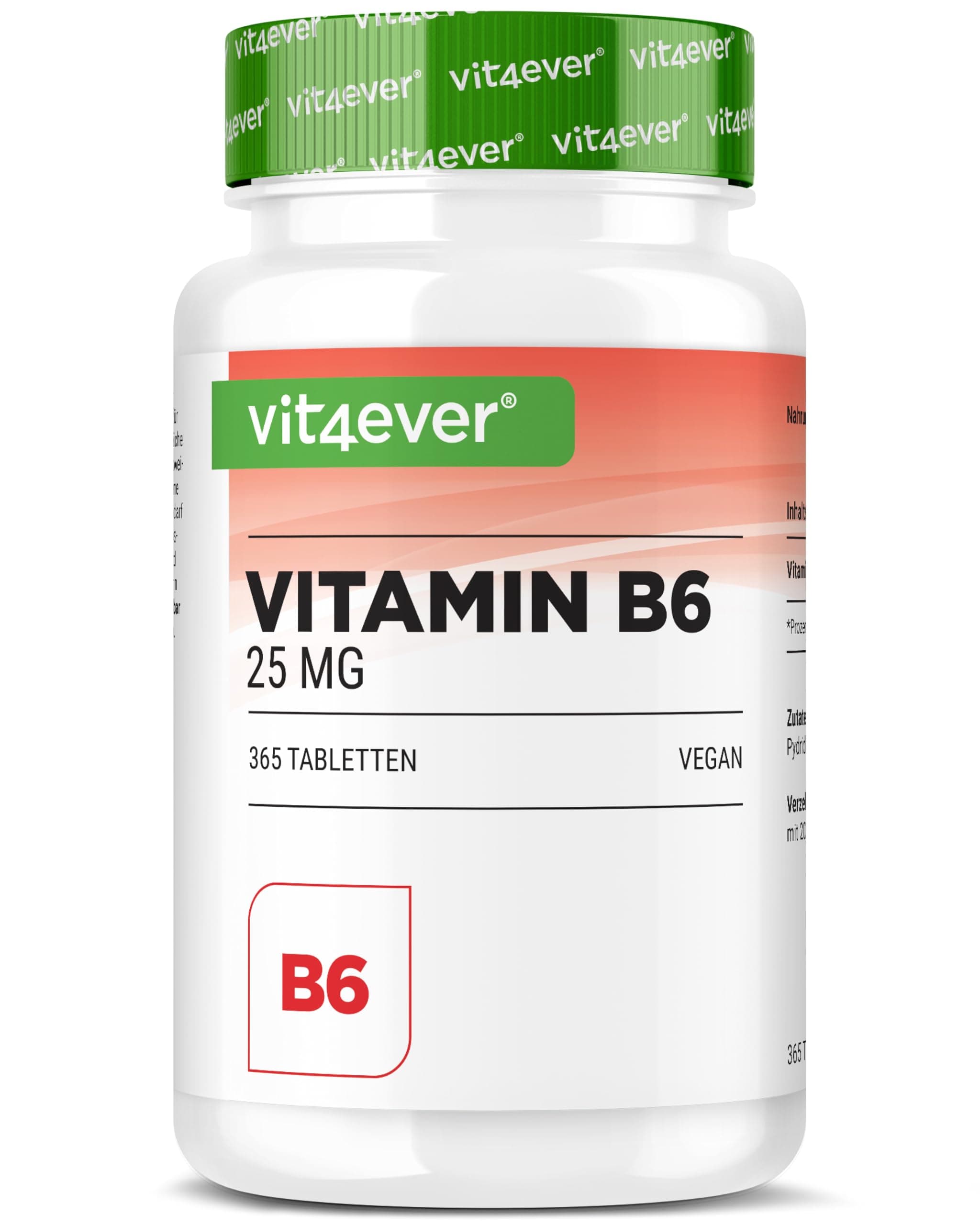 vit4ever Vitamin B6 als P-5-P - 365 Tabletten - Hchdosiert mit 25 mg (Pyridoxal-5-phosphat) - Premium: Bioaktives Vitamin B6 - Ohne unerwünschte Zusätze - Vegan