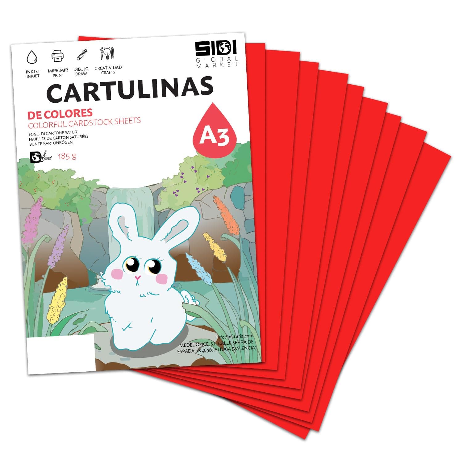 Cartulina A3 Roja 185 g Papel Cartulina para Manualidades, Scrapbooking, Impresora Inkjet y Láser, Cartulina Gruesa – SIDI (rojo, 25h)