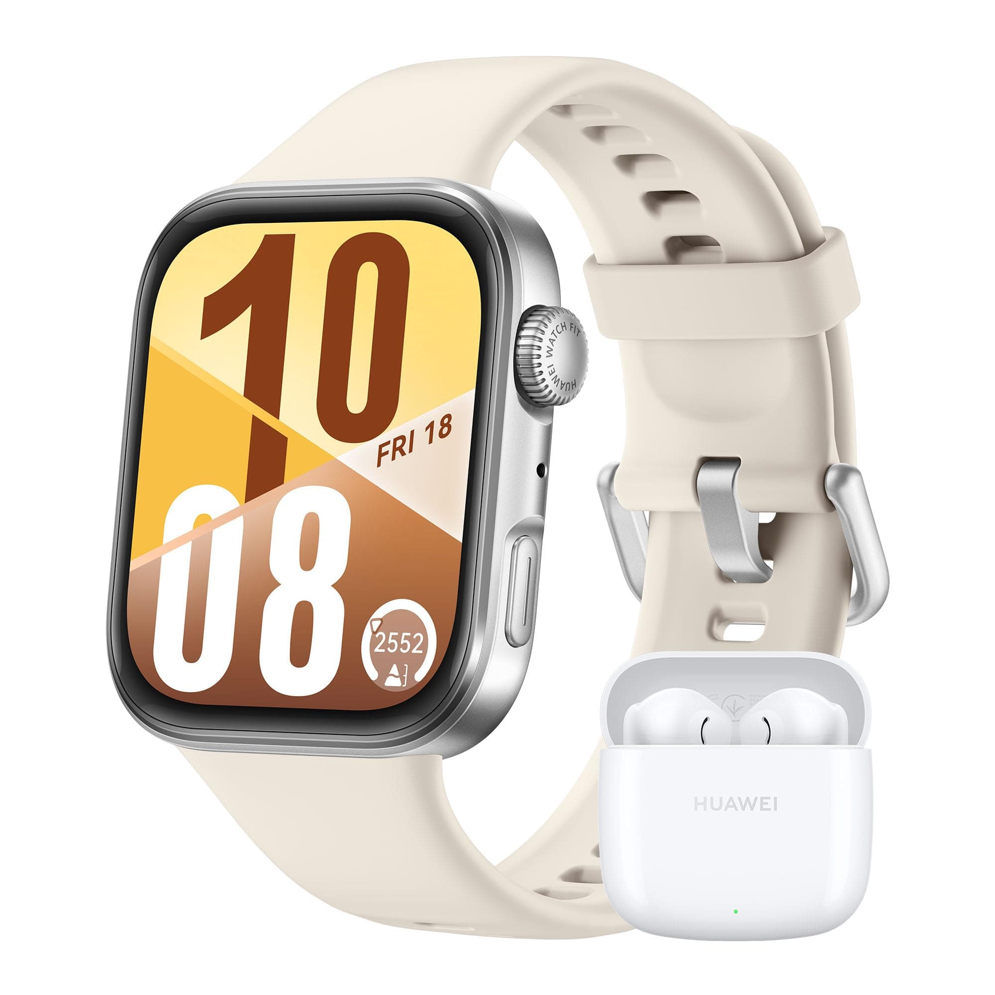 HUAWEI Watch FIT 4 Montre connectée, + Freebuds SE 2 Blanc, Ultra-Fine, iOS et Android, Autonomie de la Batterie jusqu'à 10 Jours, Appels Bluetooth, GPS, AMOLED écran, Tracker d'activité, Blanc