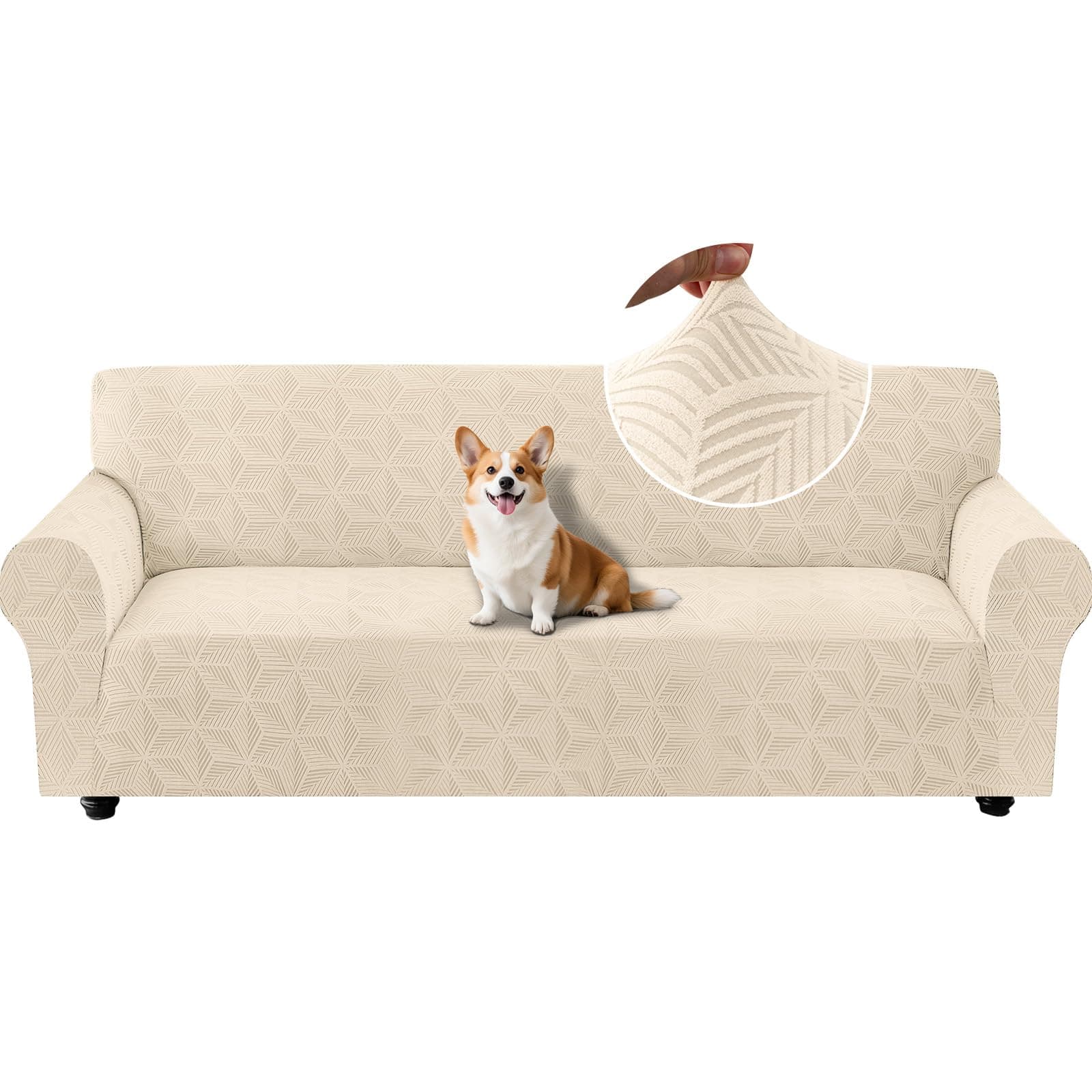 Ystyle Copridivano 4 Posti Con Braccioli, Copridivani Elasticizzato, Universale Copri Divano AntiGraffio Gatto Cani, Fodera Divano Antiscivolo, Sofa Cover Antimacchia Lavabile, Beige