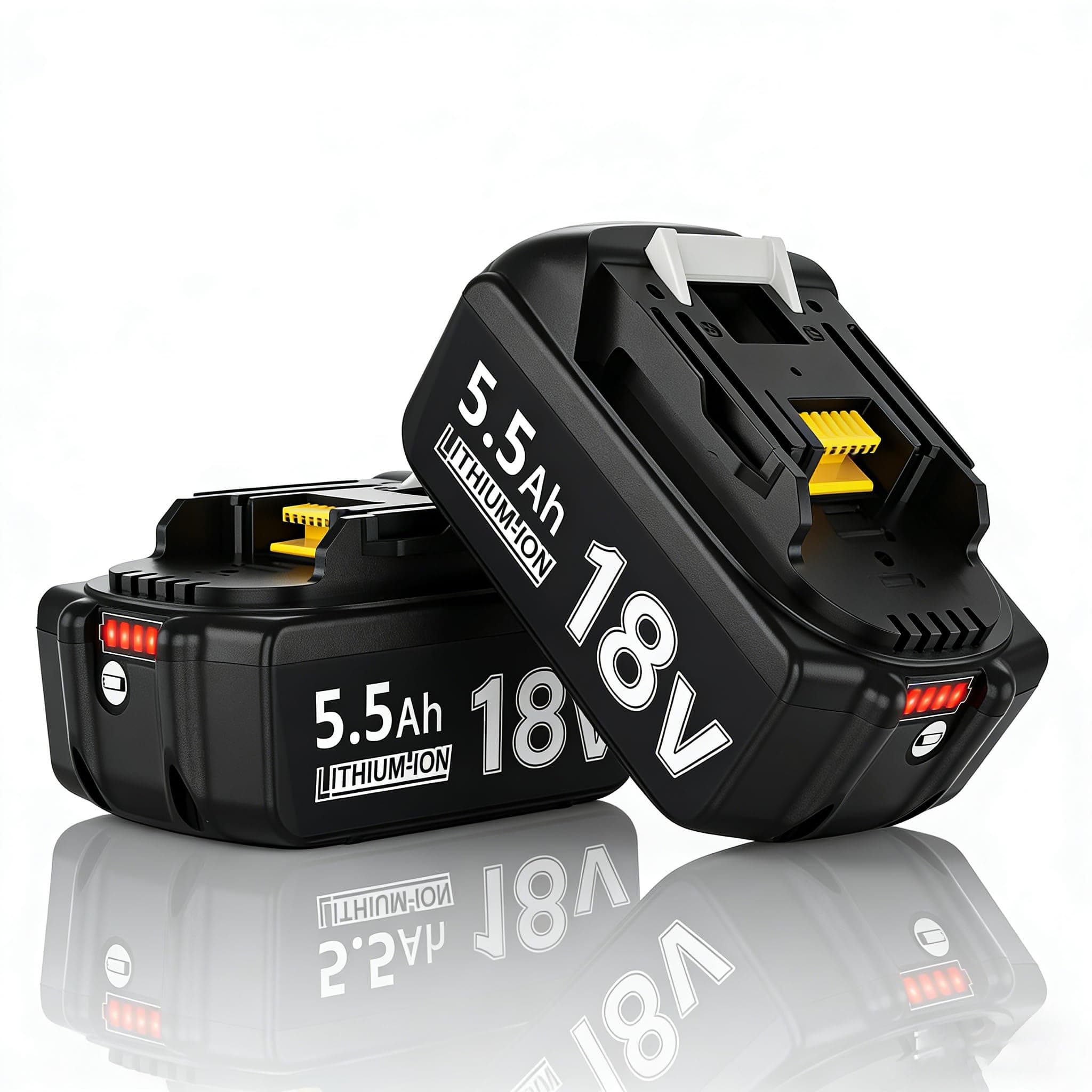 Lot de 2 Batteries 5500mAh de Rechange 18 V 5.5 Ah pour BL1860B BL1860 BL1850B BL1850 BL1840B BL1835 BL1830 BL1815 LXT-400 194204-5 194205-3 Batterie de Rechange avec lumière LED Grande