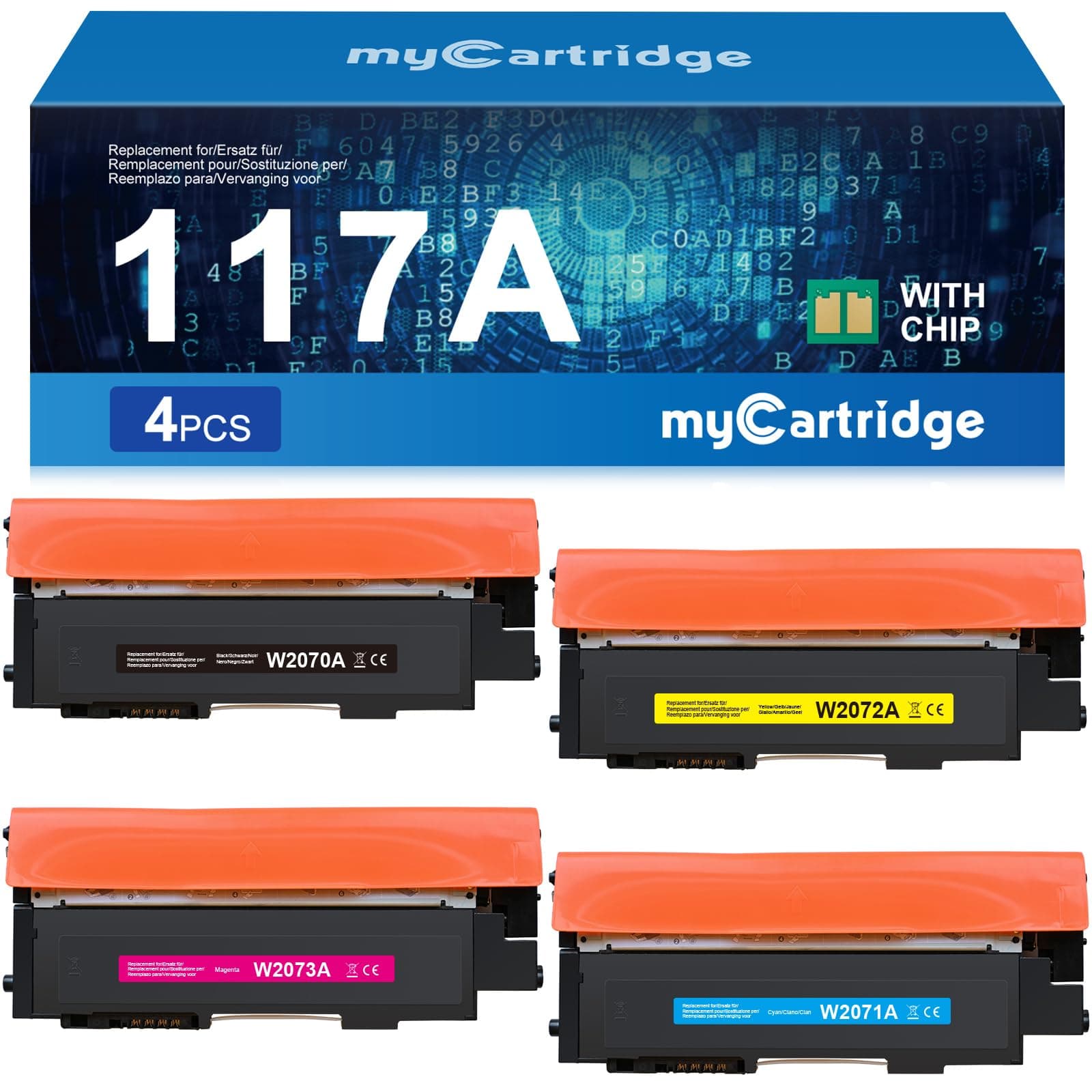 myCartridge 117A Toner (con Chip) Sostituzione di Tóner HP 117A Compatible de HP Color Laser MFP-178NW MFP-179FNW 150NW 150A (Negro/Amarillo/Cian/Magenta)