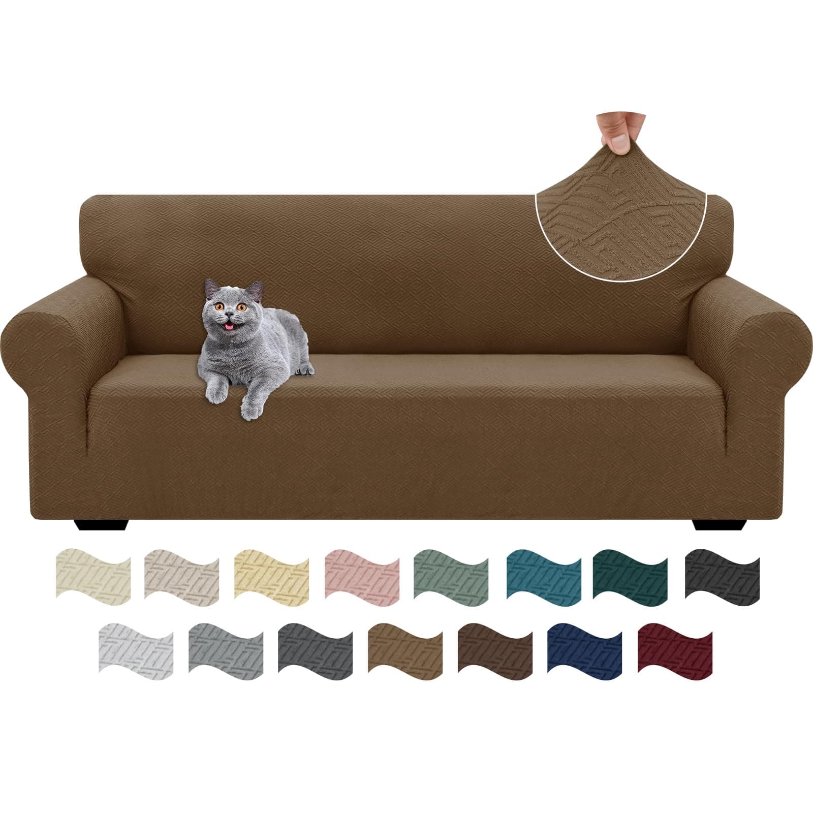 Ystyle Copridivano 3 Posti Con Braccioli, Super Elasticizzato Copri Divano, Copridivano Antigraffio Gatto, Copridivani Antiscivolo Antimacchia, Universale Sofa Cover Moderno, Marrone