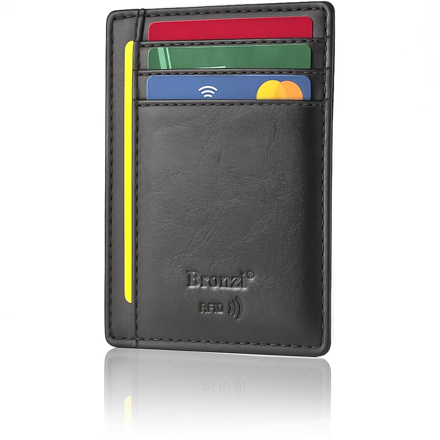 Bronzi® Portafoglio Uomo Slim | Pelle Alta Qualità Mini Nero| Piccolo Sottile Elegante | Portacarte Uomo Donna Portatessere Porta Carte Di Credito| Design Italiano Box Regalo