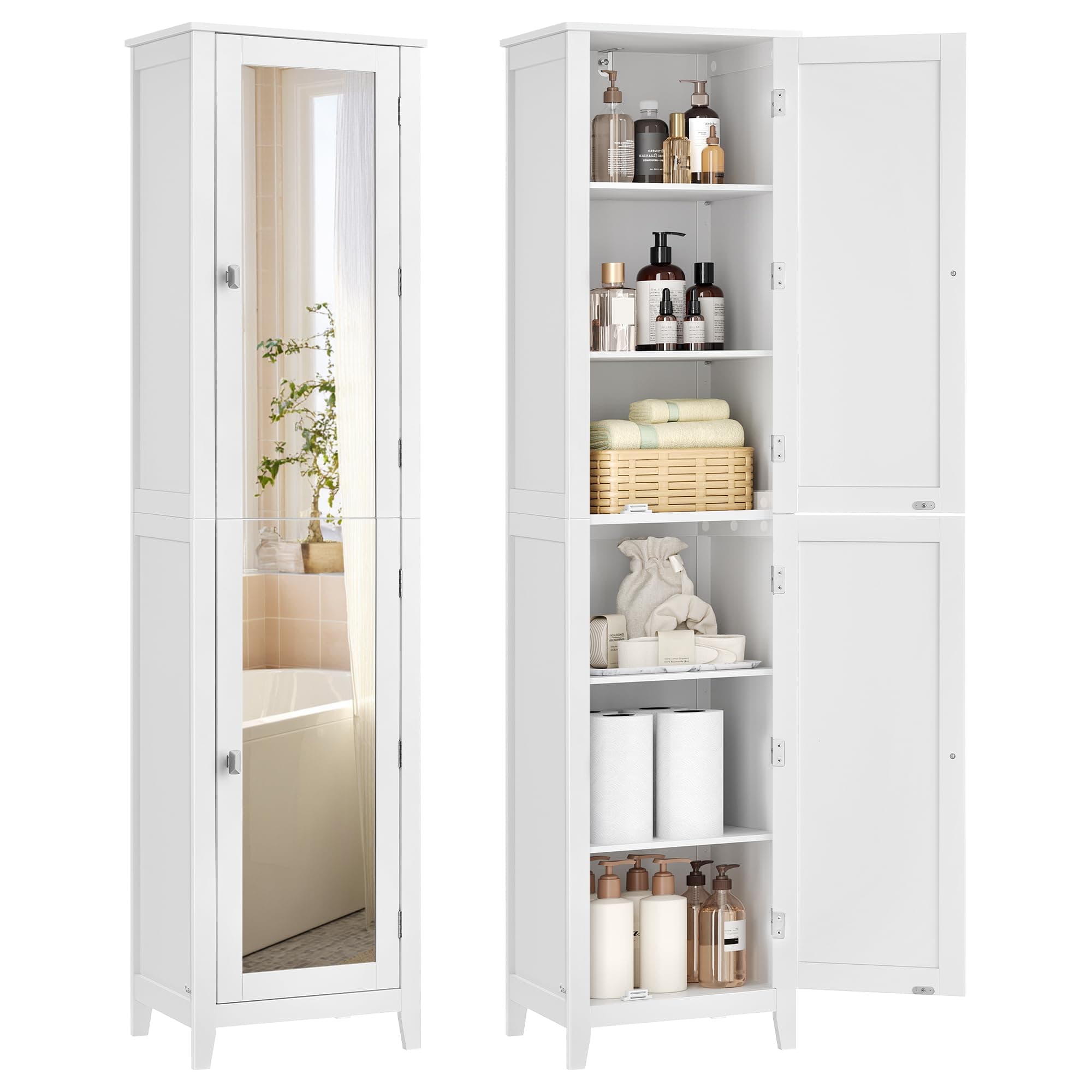 VASAGLE Armoire de Salle de Bain Haut, avec Miroir Pleine Longueur, Meuble de Salle de Bain, avec Étagères Réglables, 30 x 40 x 160 cm, pour Petit Espace, Salon, Couloir, Blanc Nuage BBC764WH01