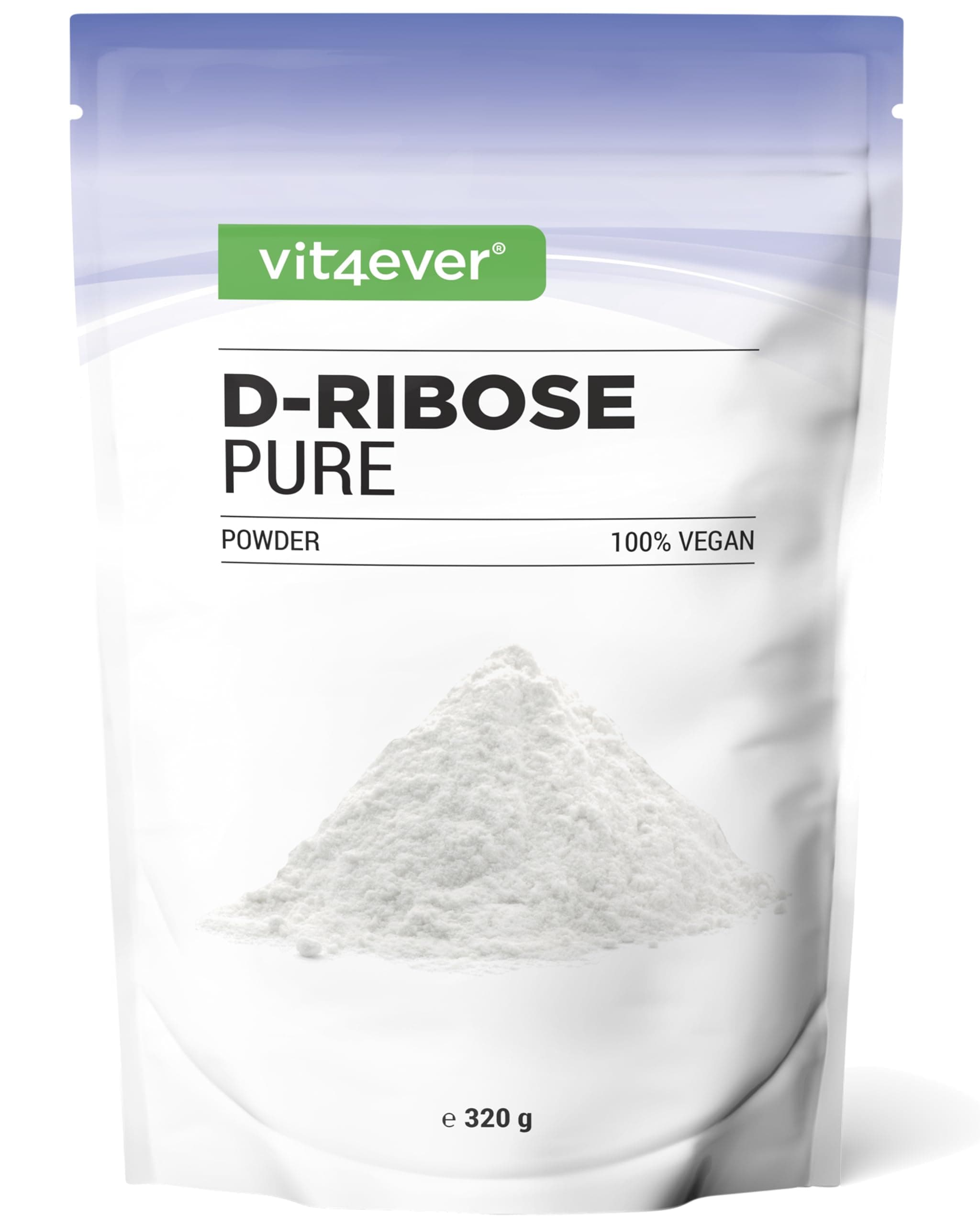 vit4ever D-Ribose Pulver - 320 g - 80 Tagesportionen mit 4 g (2,6 Monate Vorrat) - Natürlich aus Fermentation - Laborgeprüft - Rein & ohne Zusätze - Hochdosiert - Naturbelassen - Vegan