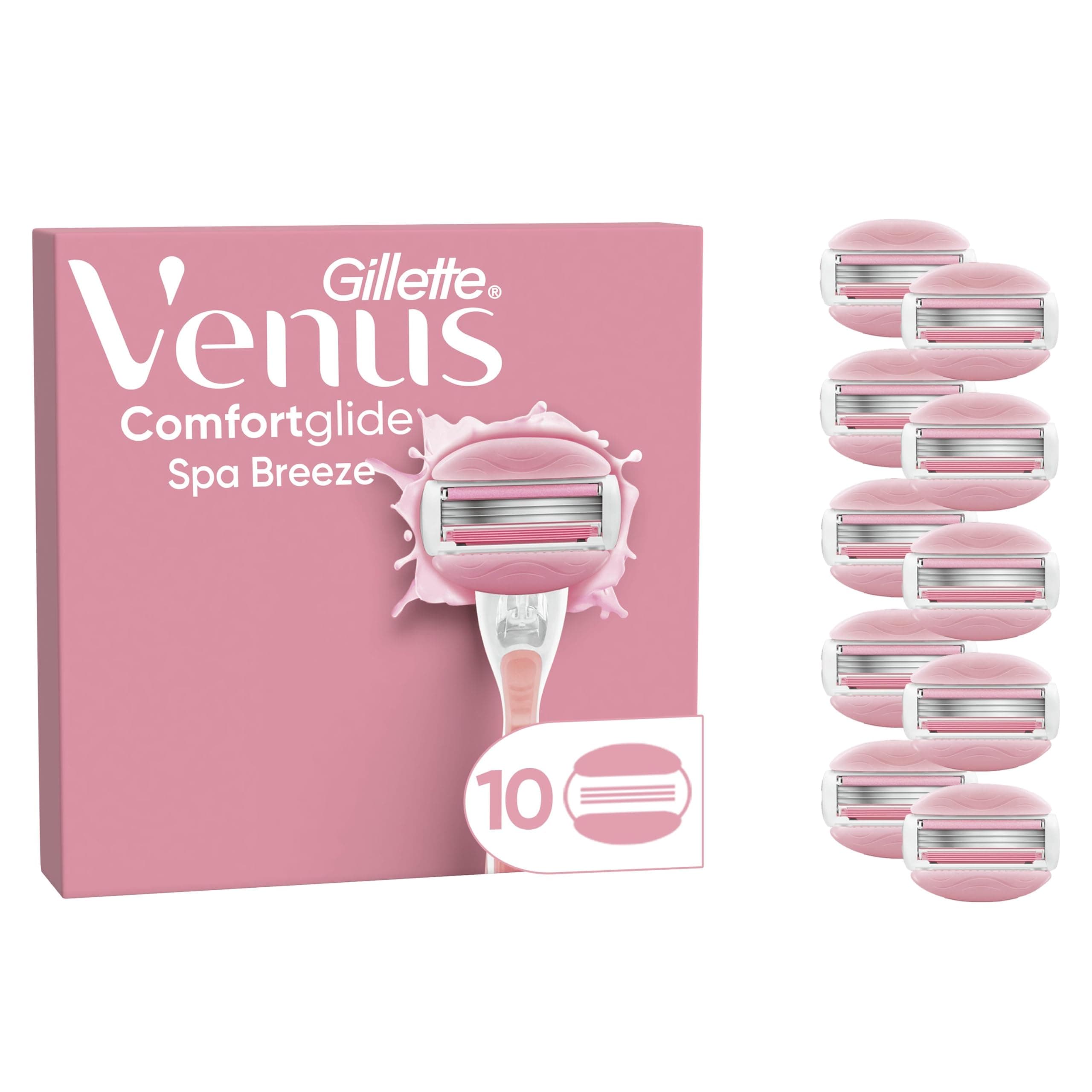 Gillette Venus ComfortGlide Breeze Pour Femme, 10 Recharges De Lames, AUTHENTIQUES, Barres Parfumées, Sans Besoin De Gel A Raser, Cartouches A 3 Lames Conçus Pour Corps Et Poils