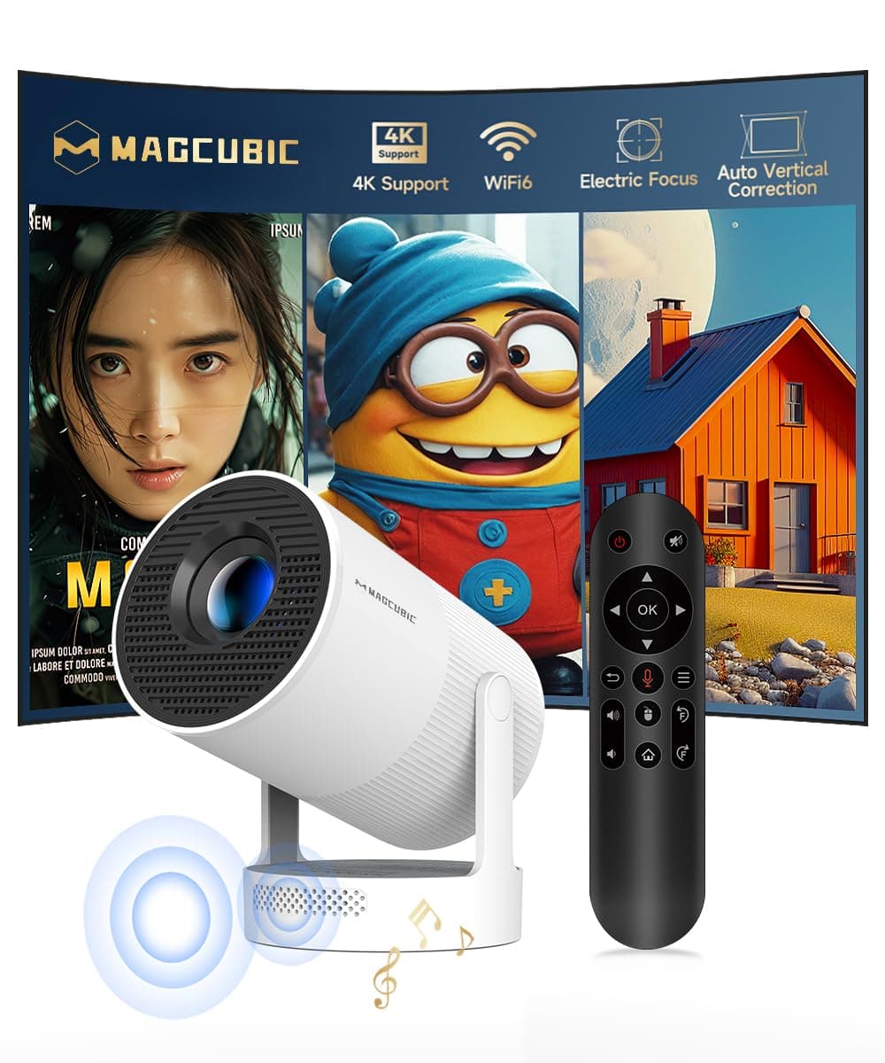 Mini Proiettore 4K Supporta, Smart Projector Messa a Fuoco Elettrica 5G WiFi 6 BT 5.4, Mini Portatile Proiettore Full HD 1080P Supporta 260ANSI Auto Orizzontale Trapezoid Correction