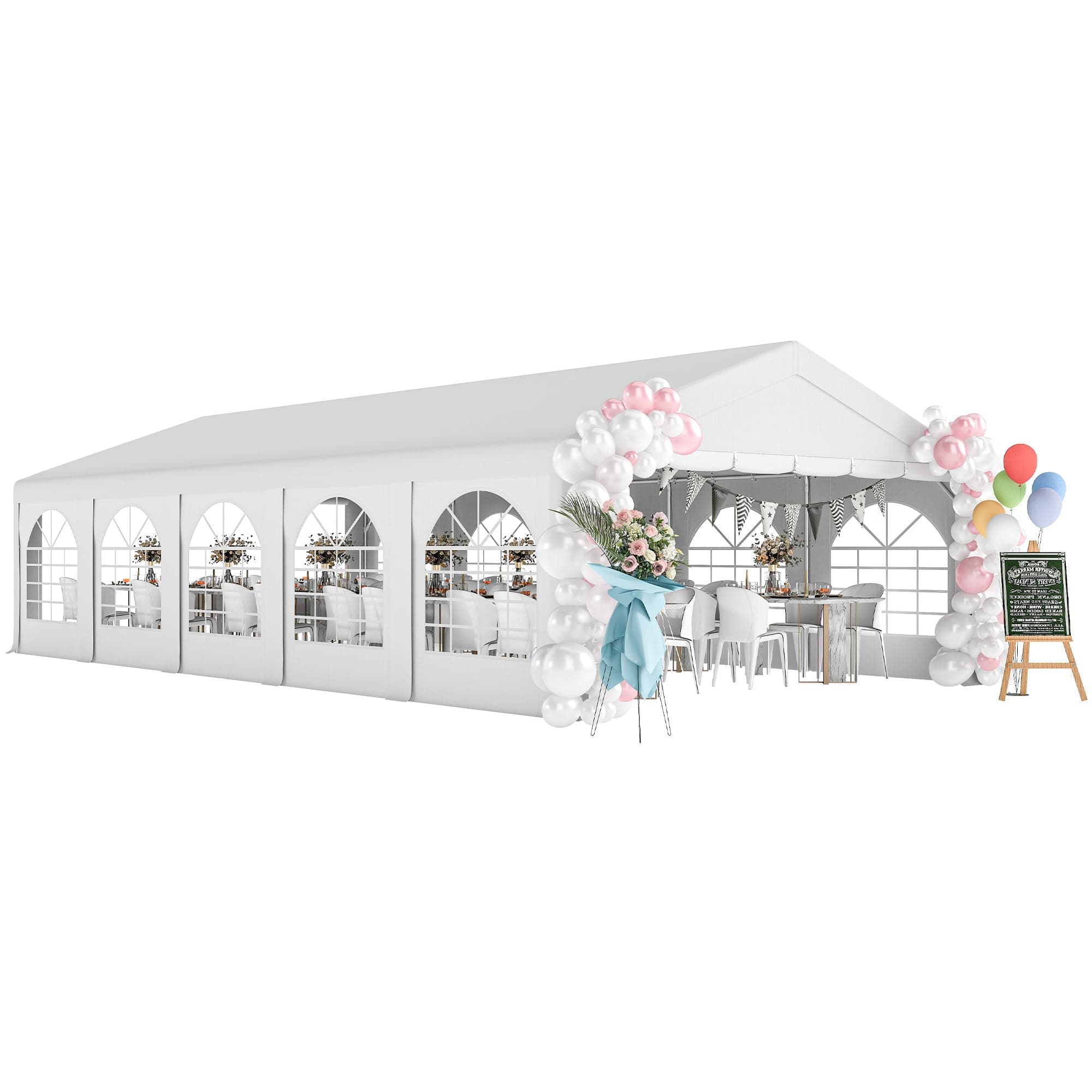 Outsunny Tente de réception 5x10m, Barnum 5 Compartiments, Protection UPF30+ et Structure renforcée en Acier galvanisé - tonnelle de Jardin, chapiteau 10 parois Amovibles pour fête et Mariage, Blanc