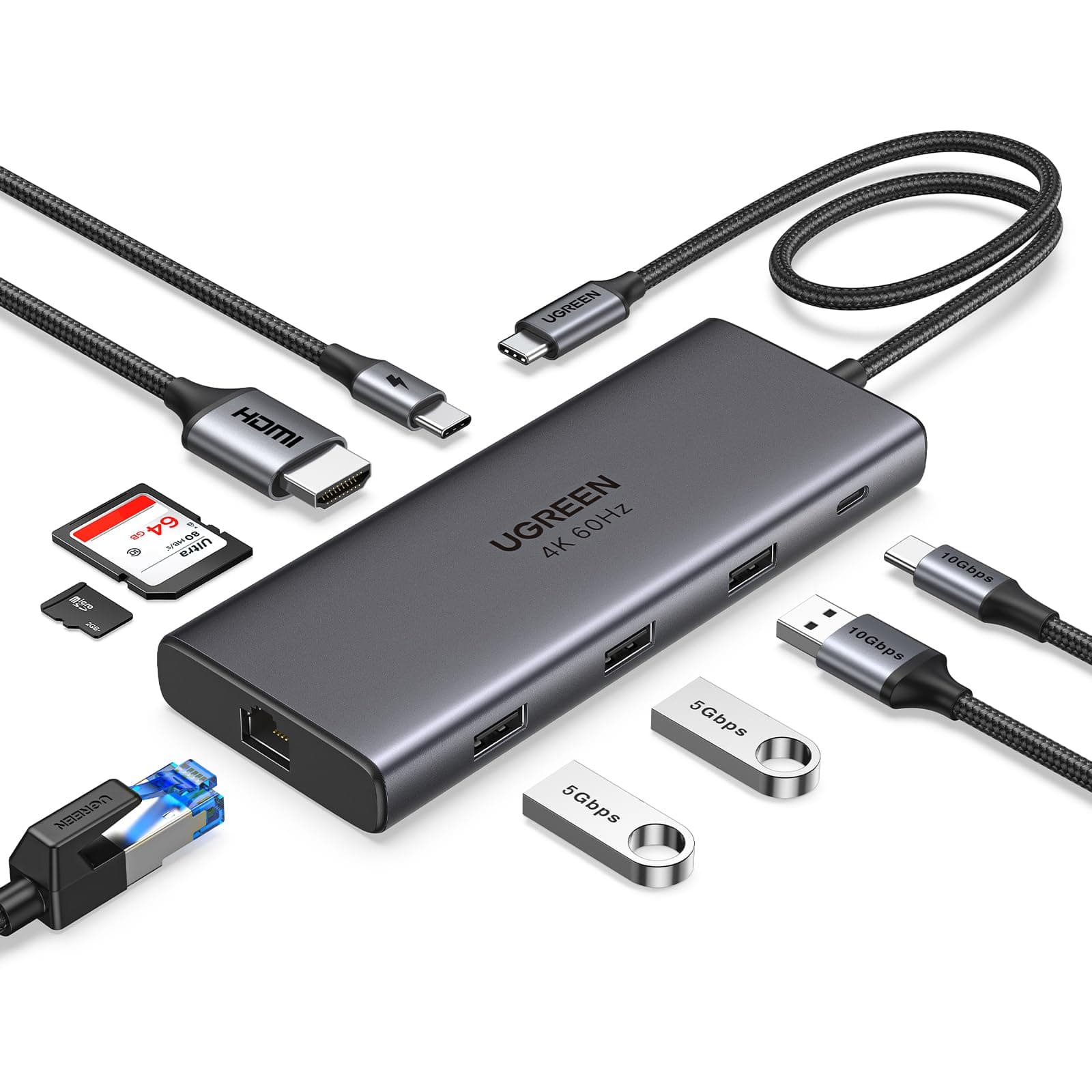 UGREEN Revodok Pro 109 USB C Hub 10Gbps USB A 3.2&USB C 3.2, HDMI 4K@60Hz, PD100W, Ethernet, SD/TF, Docking Station kompatibel mit iPhone 17/16, MacBook Pro/Air, Surface, Galaxy S24/S23 usw.