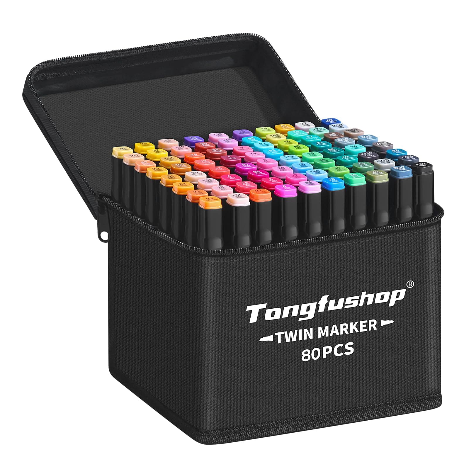 Tongfushop Rotulador de 80 Colores, Rotuladores Alcohol 2S Secado Rápido, Marcadores Permanent Doble Punta con Bolsa de Almacenamiento y Espaciador para Bocetos, Cómics, Colorear, Ilustrar, Esbozar