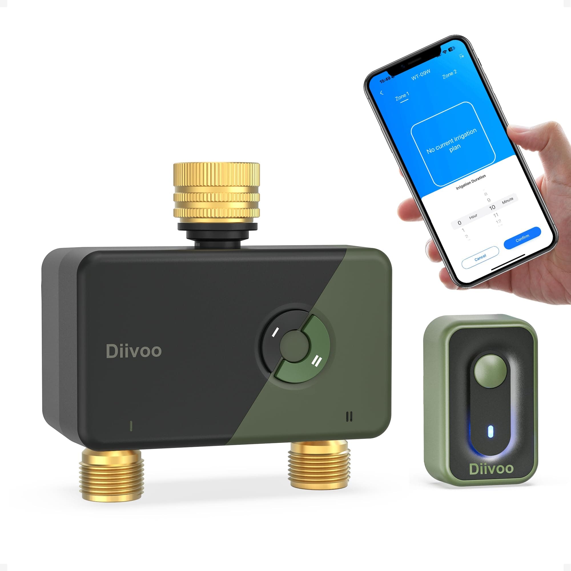 Diivoo Centralina Irrigazione WiFi 2 Zone con Ingresso Uscita in Ottone, Timer Irrigazione Smart Compatibile con APP e Vocale Alexa, Temporizzatore Irrigazione per Giardino, Prato