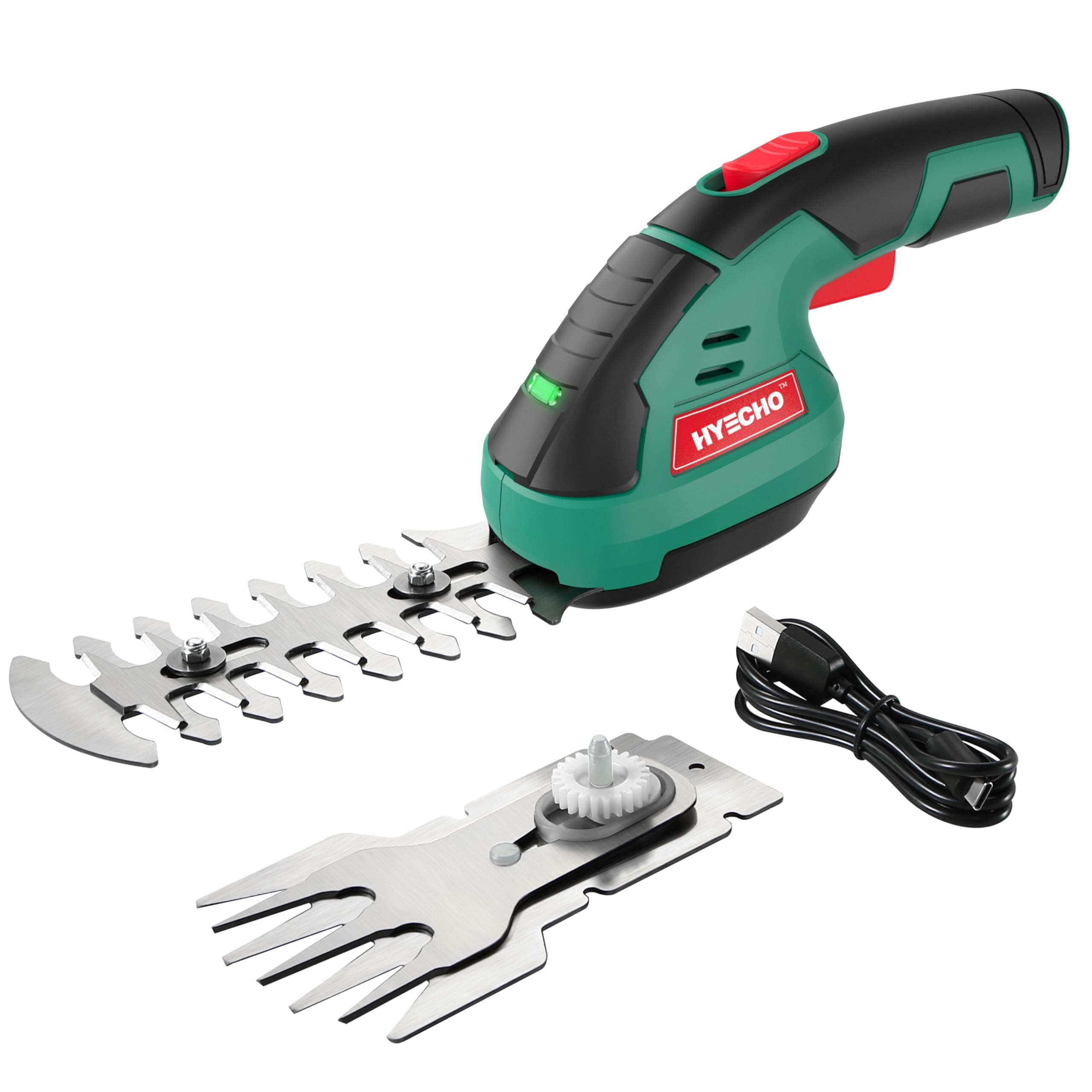 HYECHO Tijera Cortacésped y Arreglasetos,7,2 V 2000 mAh, 2 Hojas y Cable Tipo C Tijeras cortacesped bateria Adecuado para desherbar y podar árboles