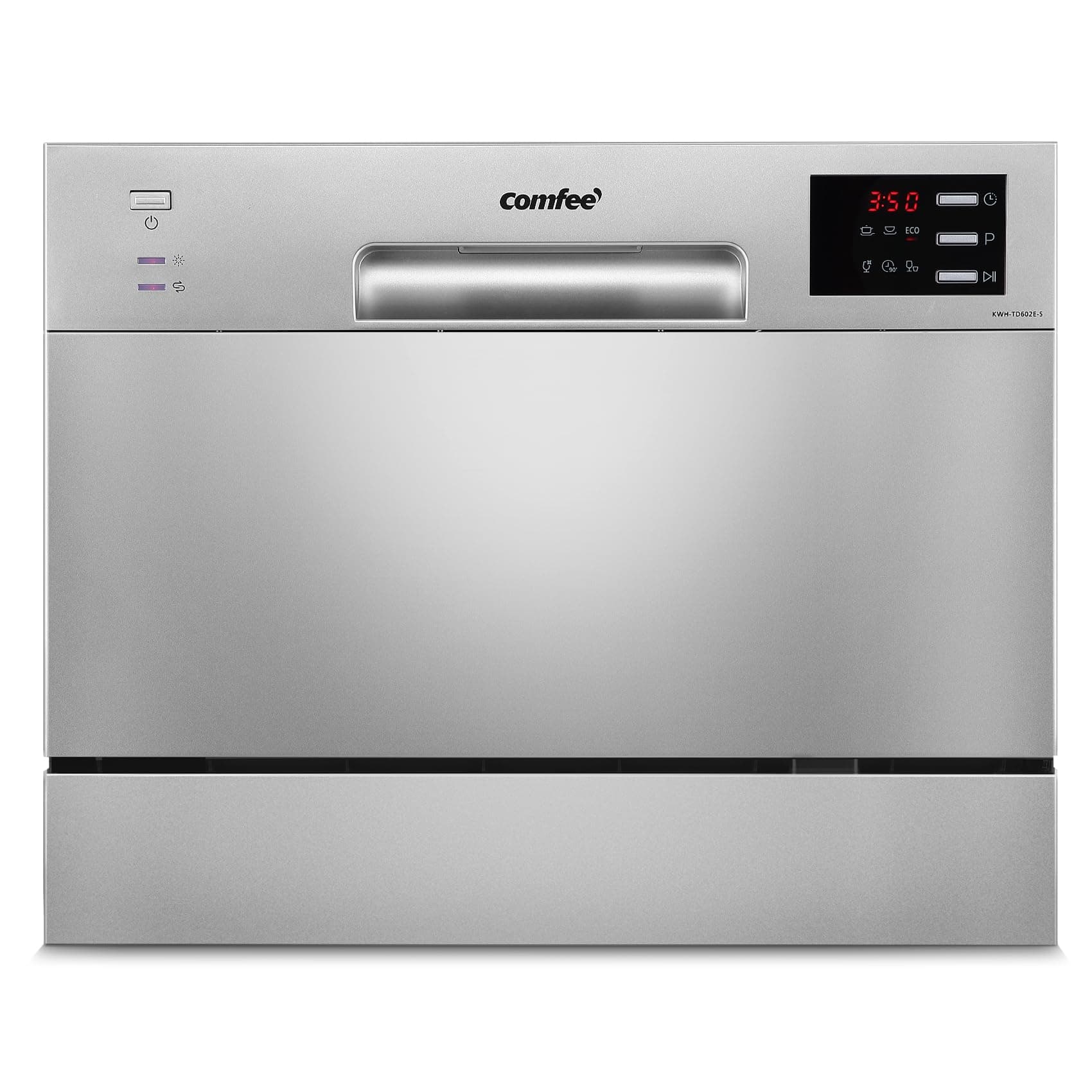 COMFEE' Lavastoviglie compatta da tavolo TD602E-S Mini lavastoviglie con 6 coperti, 6 programmi, display a LED, avvio ritardato e funzione di lavaggio nelle Ore non di Punta - Argento