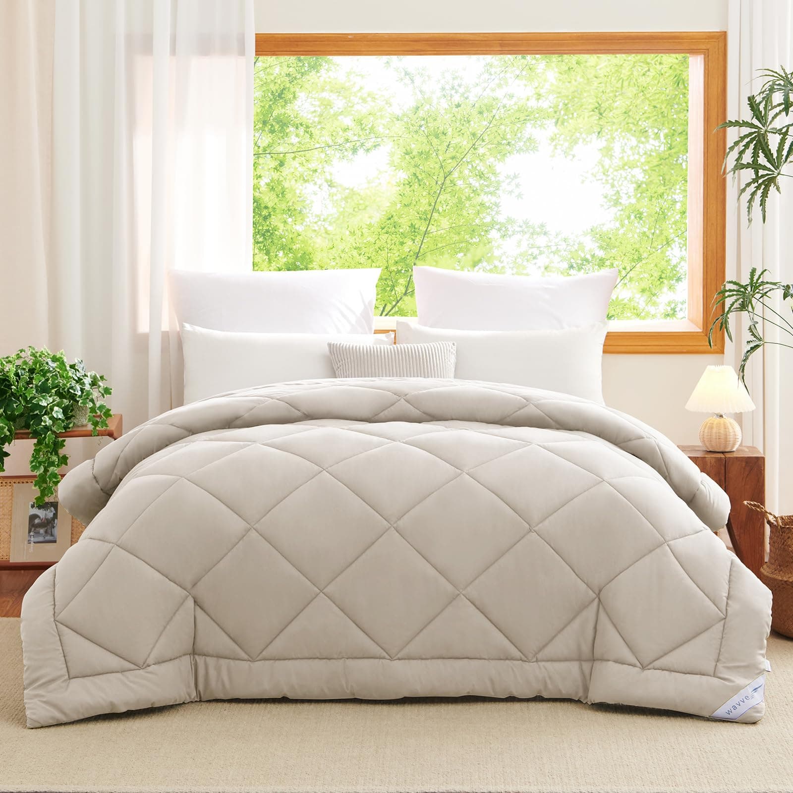 WAVVE Edredón Relleno Nórdico 220x240 cm para Cama 135/150, Edredón de Fibra 300gr/m², Ligero, Suave, Transpirable para Otoño e Invierno (240x220 cm, Beige)
