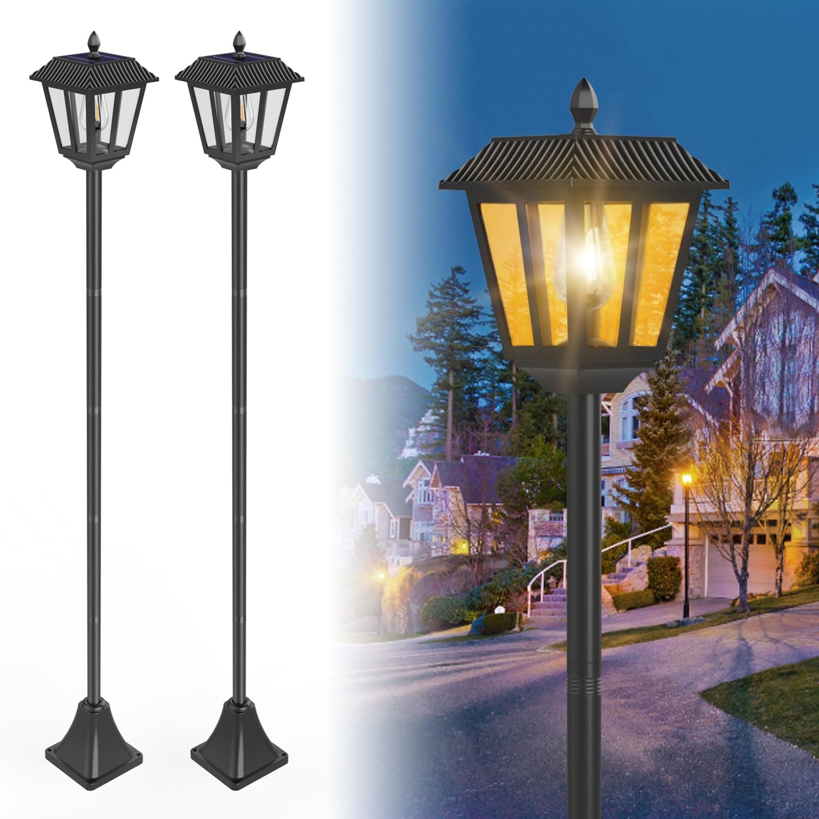 Artrastar LED Lanterne Solari da Esterno con Picchetto, Lampade Solari da Giardino, Impermeabili, Lampioni da Esterno 180 cm Luce Bianca Calda (2 Pezzi)