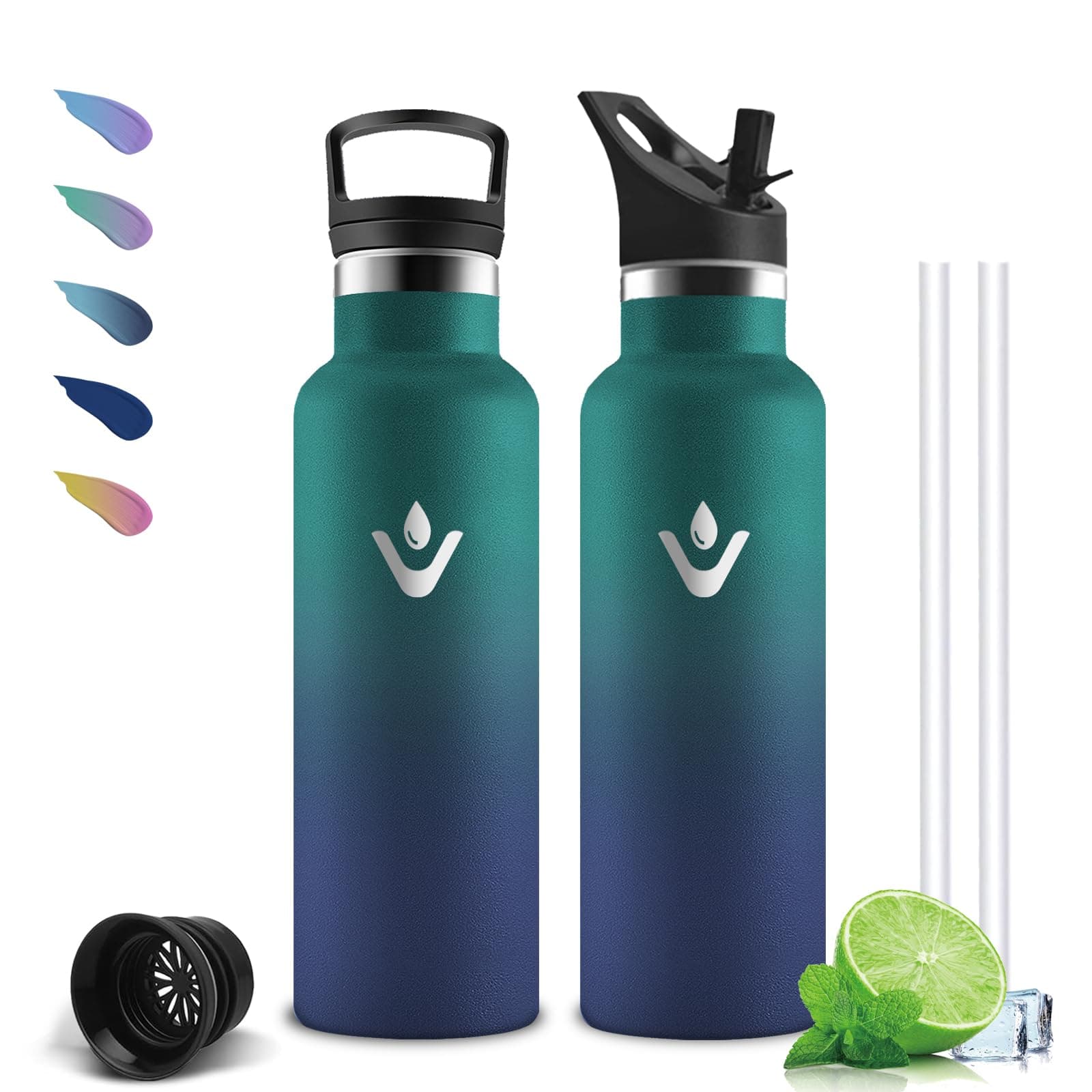 Mujigaga Botella Agua Acero Inoxidable, 500ml Botella Termica, A Prueba de Fugas, Botellas Agua Niños, sin BPA, Cantimplora con Pajita, Mantiene 24H Frio/12H Calor, para la Escuela, Oficina, Cámping