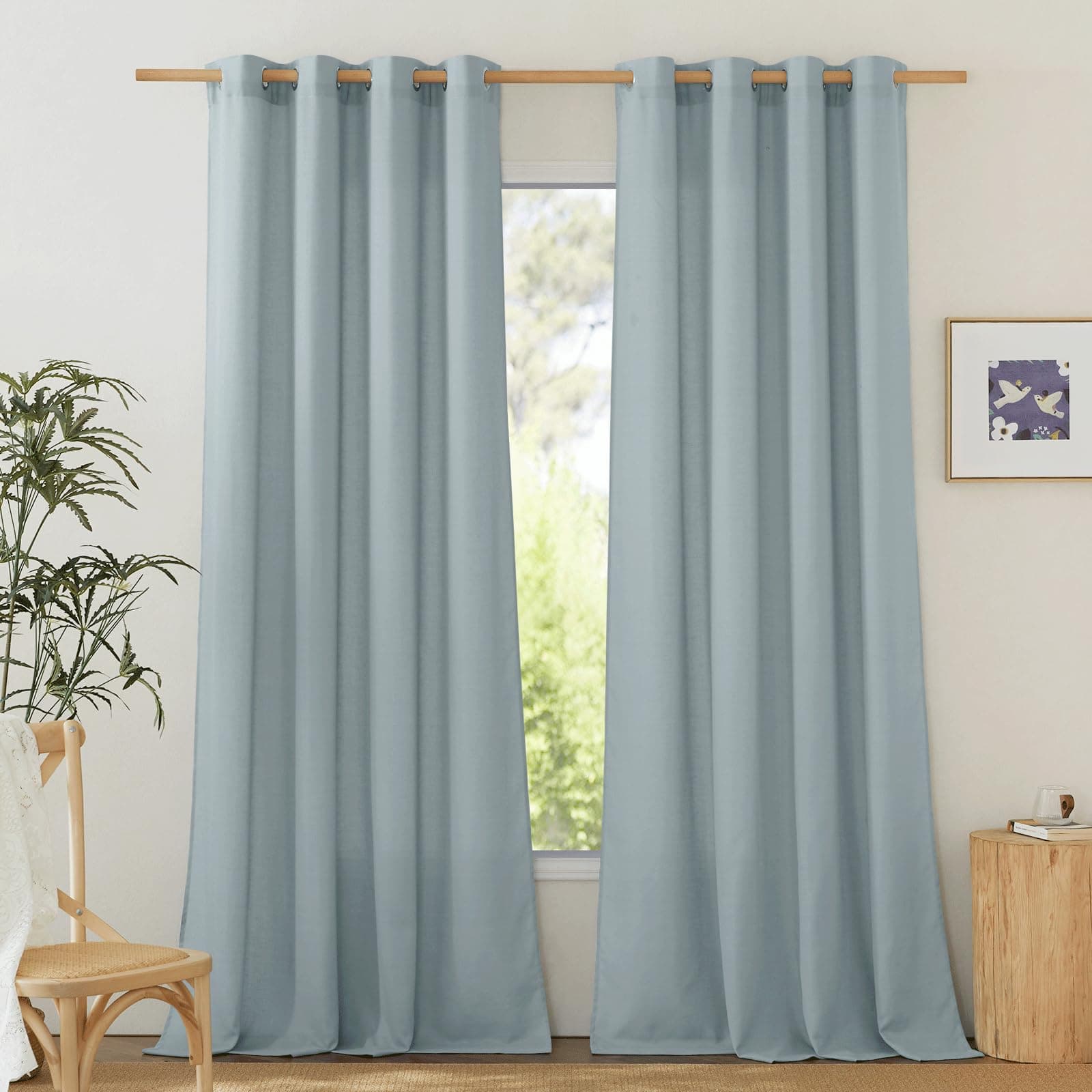 PONY DANCE Leinenvorhang mit Ösen Gardinen für Wohnzimmer & Schlafzimmer 2er Set H 200 x B 140 cm Graublau, Boho Vorhänge Leinenoptik Halbtransparent Linen Curtains for Living Room