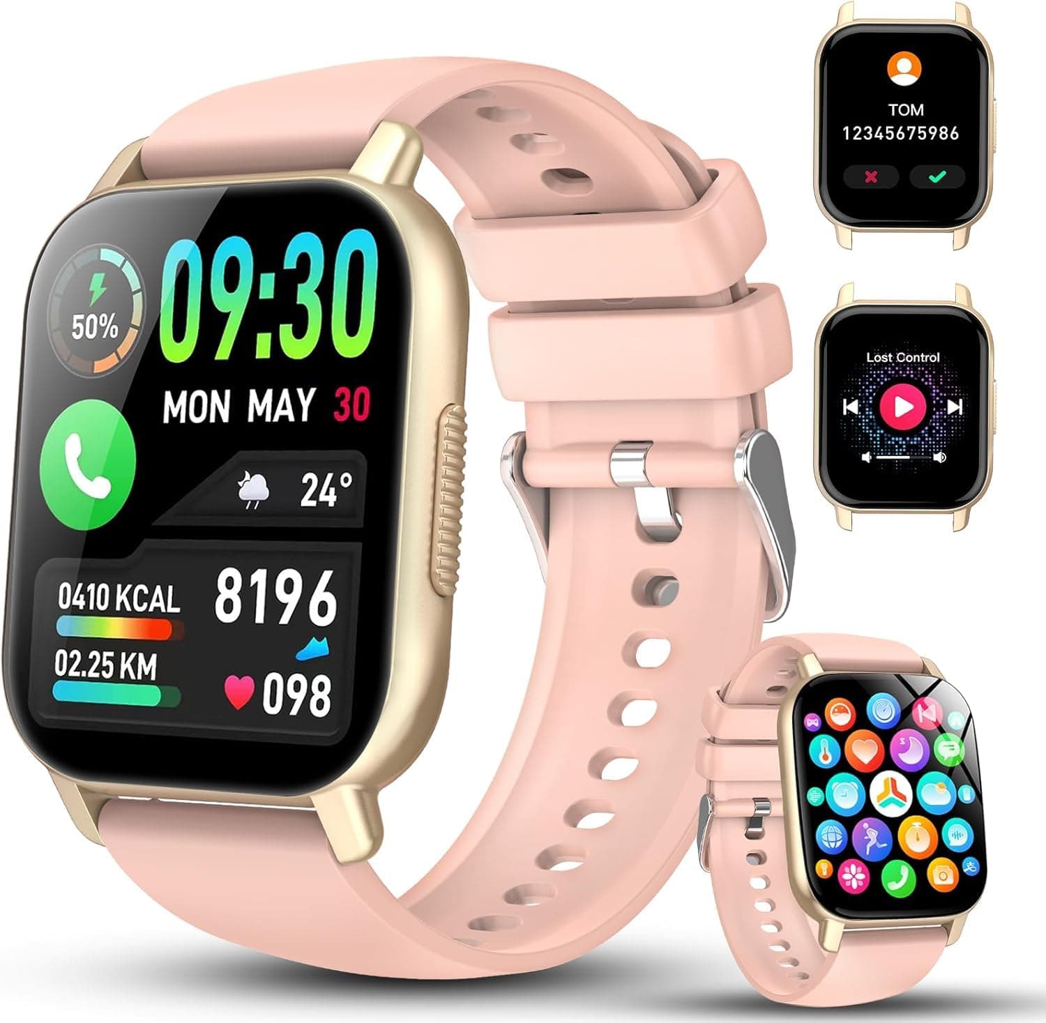 Reloj Inteligente Hombre Mujer, 1.91" Smartwatch con Llamadas Bluetooth, 112+ Deportivos Modos Reloj Deporte con Podómetro, Pulsómetro Monitor de Sueño, IP68 Pulsera Actividad para Android iOS rosa