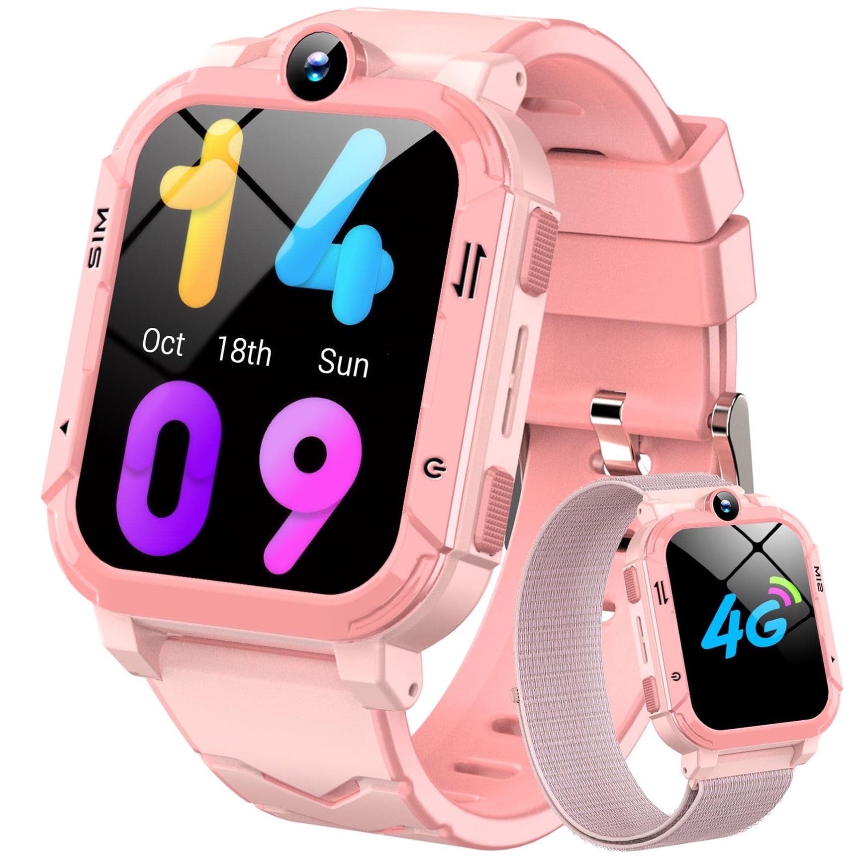 Blackview Reloj Inteligente Niño 4G, Videollamadas, Chat de Voz, 1.83” Smartwatch Niños con GPS Posición, SOS Llamar, Modo Escuela, Despertador, Podómetro, Calculadora, Batería Grande de 800 mAh, Rosa