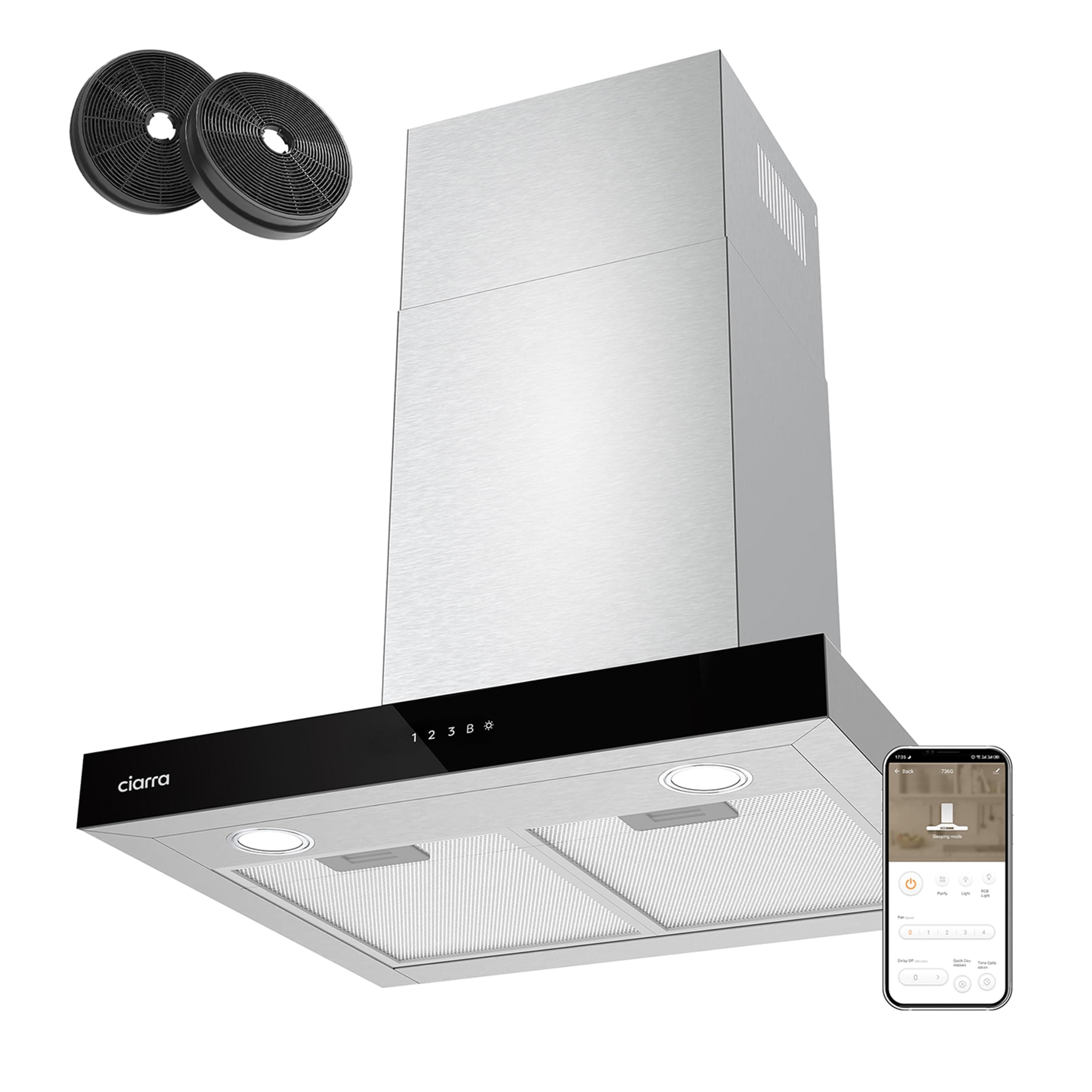 Ciarra Hotte Aspirante 60cm A+++ 650 m³/h, 4 Vitesses & Boost, Silencieuse, Commande Tactile & WiFi, Éclairage LED Réglable – Inox – CBCS6102