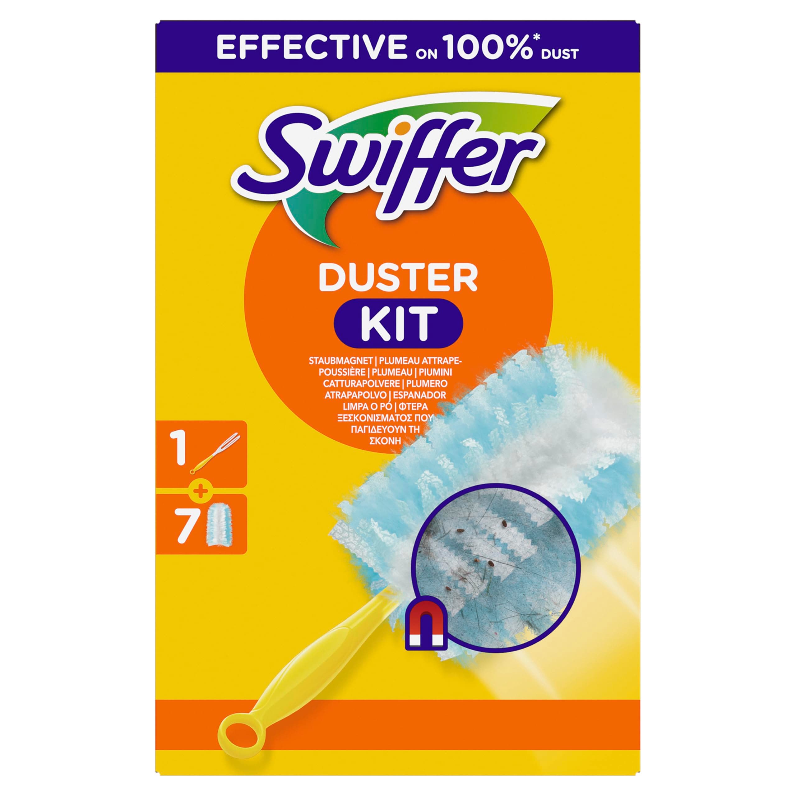 Swiffer Staubmagnet Starter-Set (1 Griff + 7 Nachfülltücher) Fängt Und Schließt 3-mal Mehr Staub Und Haare Ein Als Herkömmliche Staubwedel