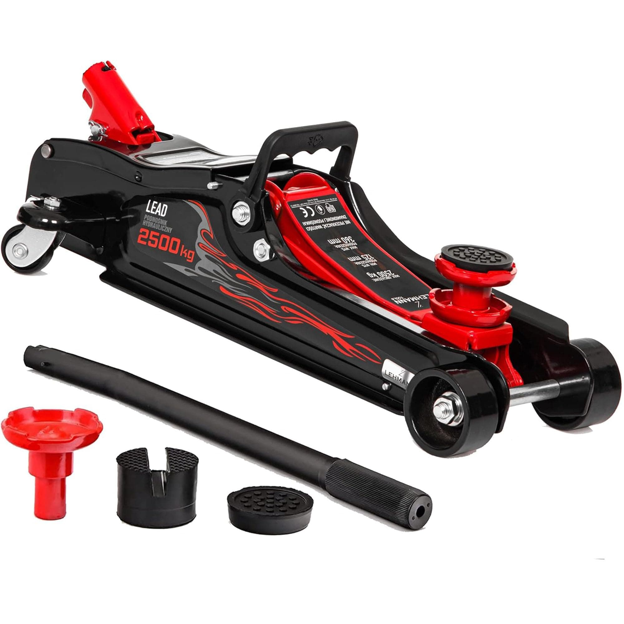 LEHMANN Cric a piombo per auto, cric a carrello idraulico, capacità di carico 2500 kg, cuscinetto in gomma, cambio gomme, cambio olio, per casa e officina, capacità di carico 2 tonnellate