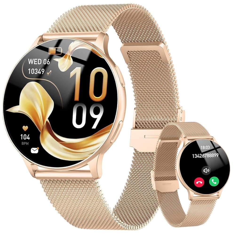 Montre Connectée Femme avec Appel Bluetooth, 1.32" Smartwatch avec Fréquence Cardiaque/SpO2/Sommeil Montre, 120+ Mode Sportifs Montre, IP68 étanche Fitness Podomètre Compatible pour Android iOS