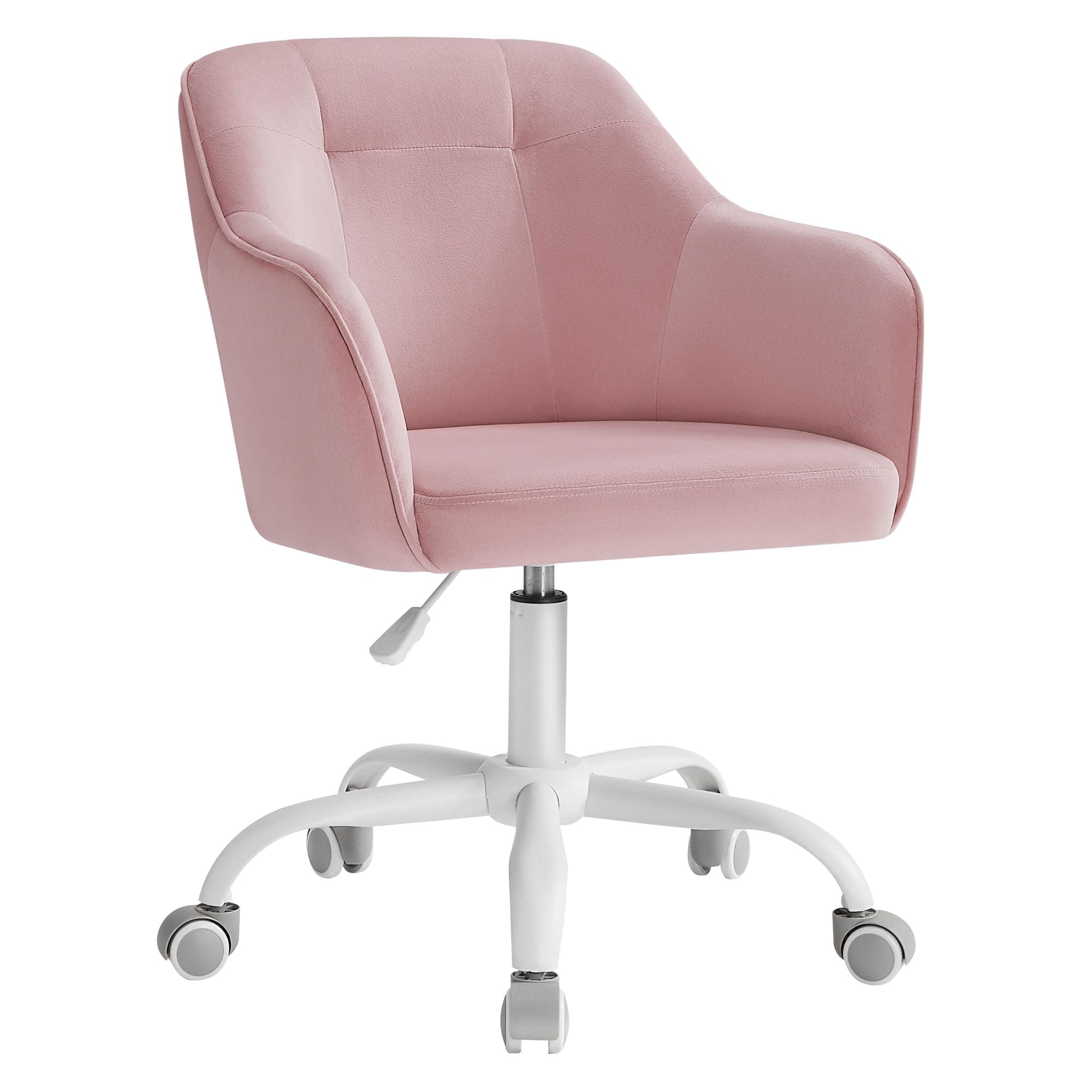 SONGMICS Silla de Estudio, Silla Giratoria, Altura Ajustable, Carga de 110 kg, Marco de Acero, Tela de Terciopelo Transpirable, para Estudio, Dormitorio, Rosa Jalea OBG019P02