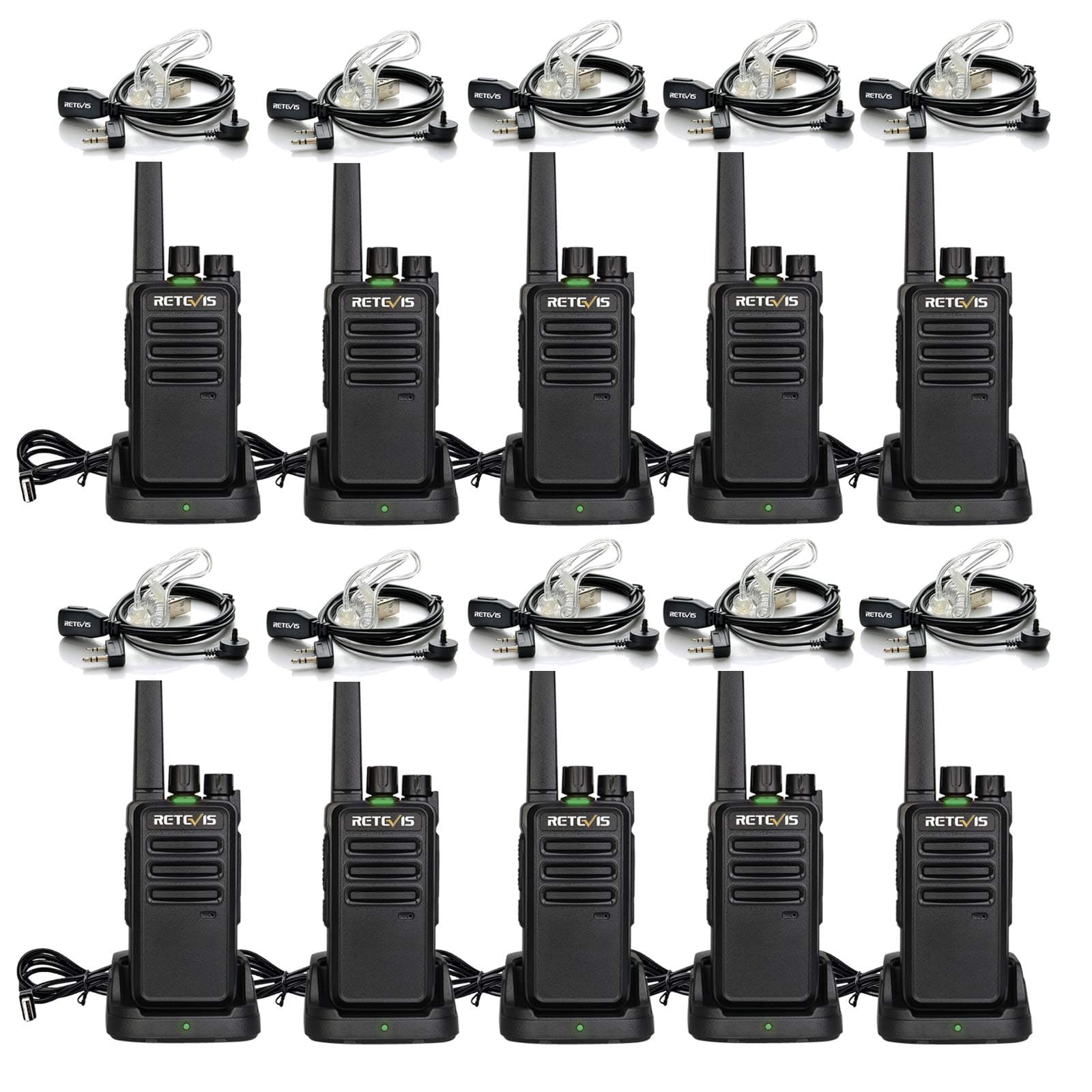 Retevis RT668 Walkie Talkie Profesional, Bidireccional PMR446 sin Licencia, VOX, IP54 contra Polvo y Salpicaduras, Walkie Talkie con Auriculares para Logística y Fabricación (Negro, 10 Unidades)
