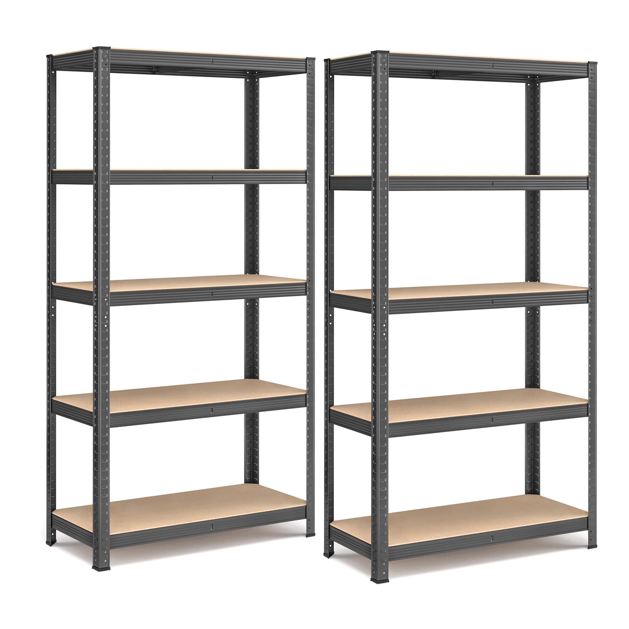 SONGMICS Schwerlastregal, 2er Set, Kellerregal, Lagerregal, 40 x 90 x 180 cm, Regal mit Stahlgestell, jeweils bis 875 kg belastbar, 5 verstellbare Ablagen, grau GLR040G02