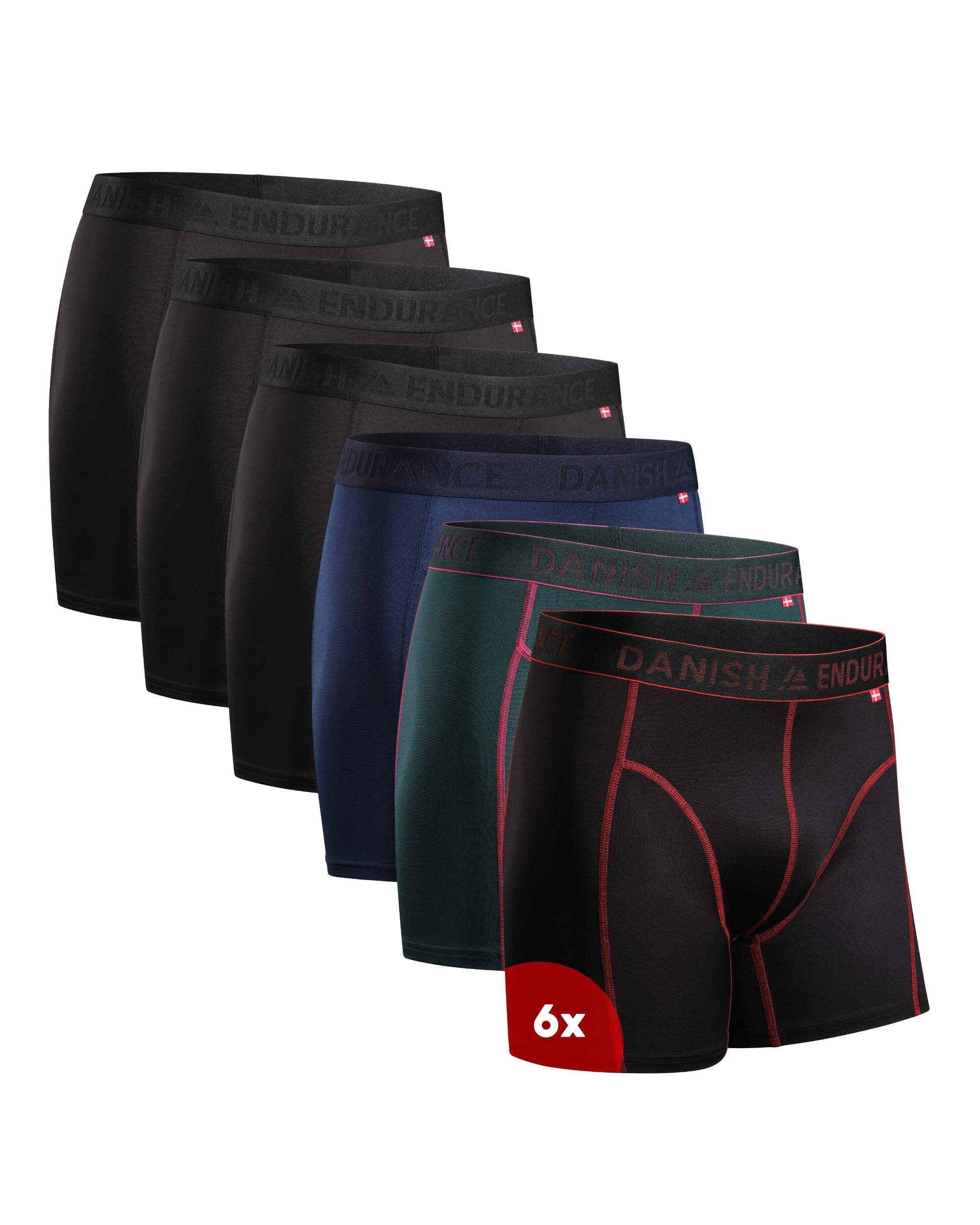 DANISH ENDURANCE Calzoncillos Hombre Boxer Deportivos, Ajustados y Transpirables, Pack de 6 - Ropa Hombre Deportiva, Ropa Interior