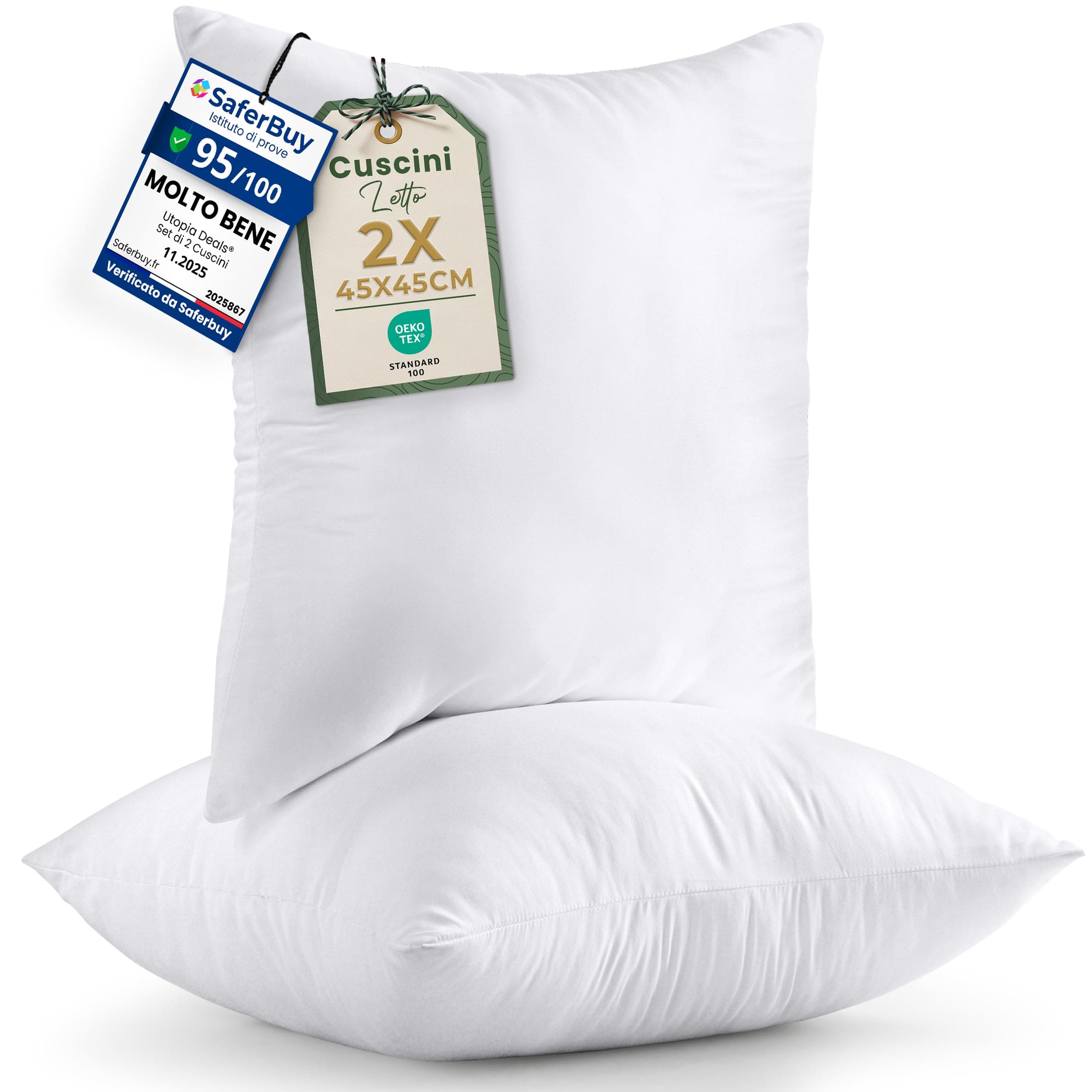 Utopia Bedding Set di 2 Cuscini, 45 x 45 cm Imbottitura per Cuscini, Cuscini Divano, Cuscino Interno (Bianco)