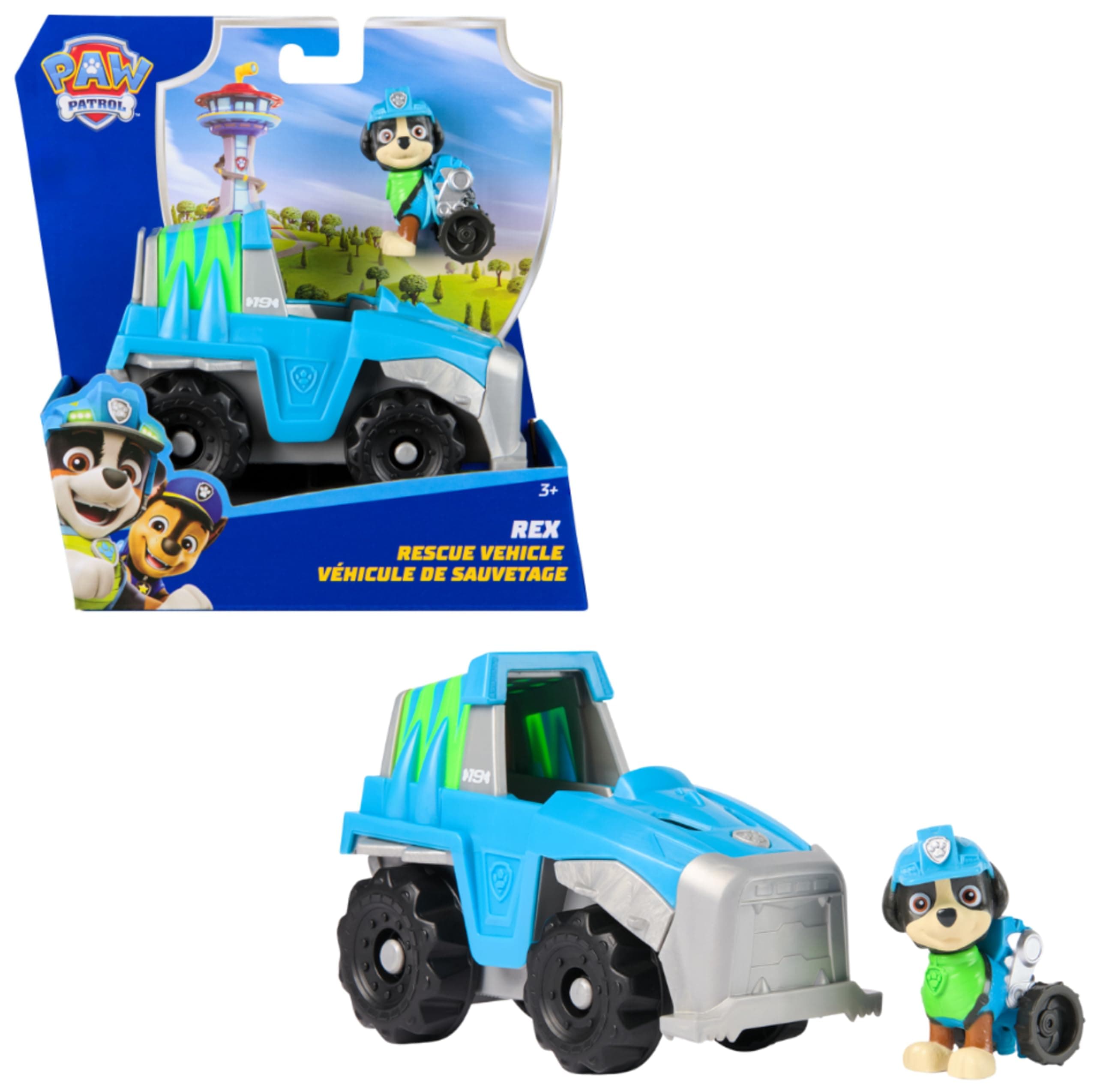 PAW PATROL - Rex-Figur mit Dinosaurier-Rettungsfahrzeug, stabiles Basis-Fahrzeug , authentisches Spielzeug zur Serie für Kinder ab 3 Jahren