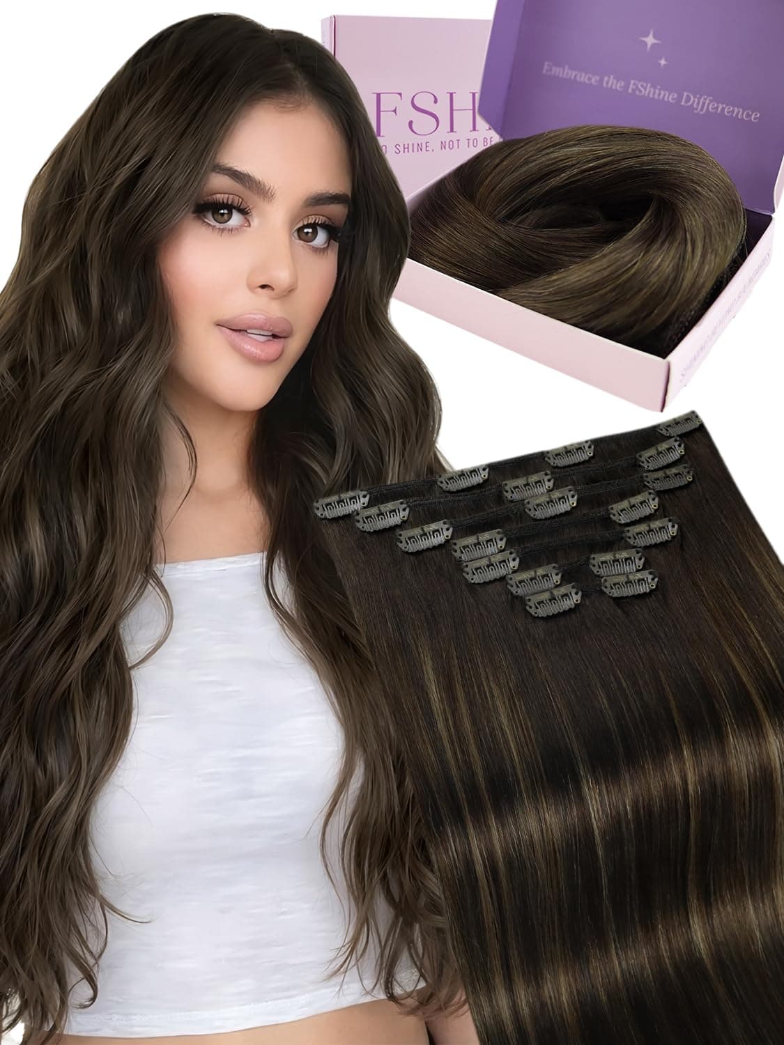 Fshine Extension Capelli Veri Clip Balayage Da Marrone Scuro A Castano Hair Extension Clip 50cm 120g Extension Lisce Clip Capelli Umani Veri Clip In Hair Extension Real Hair 2/6/2