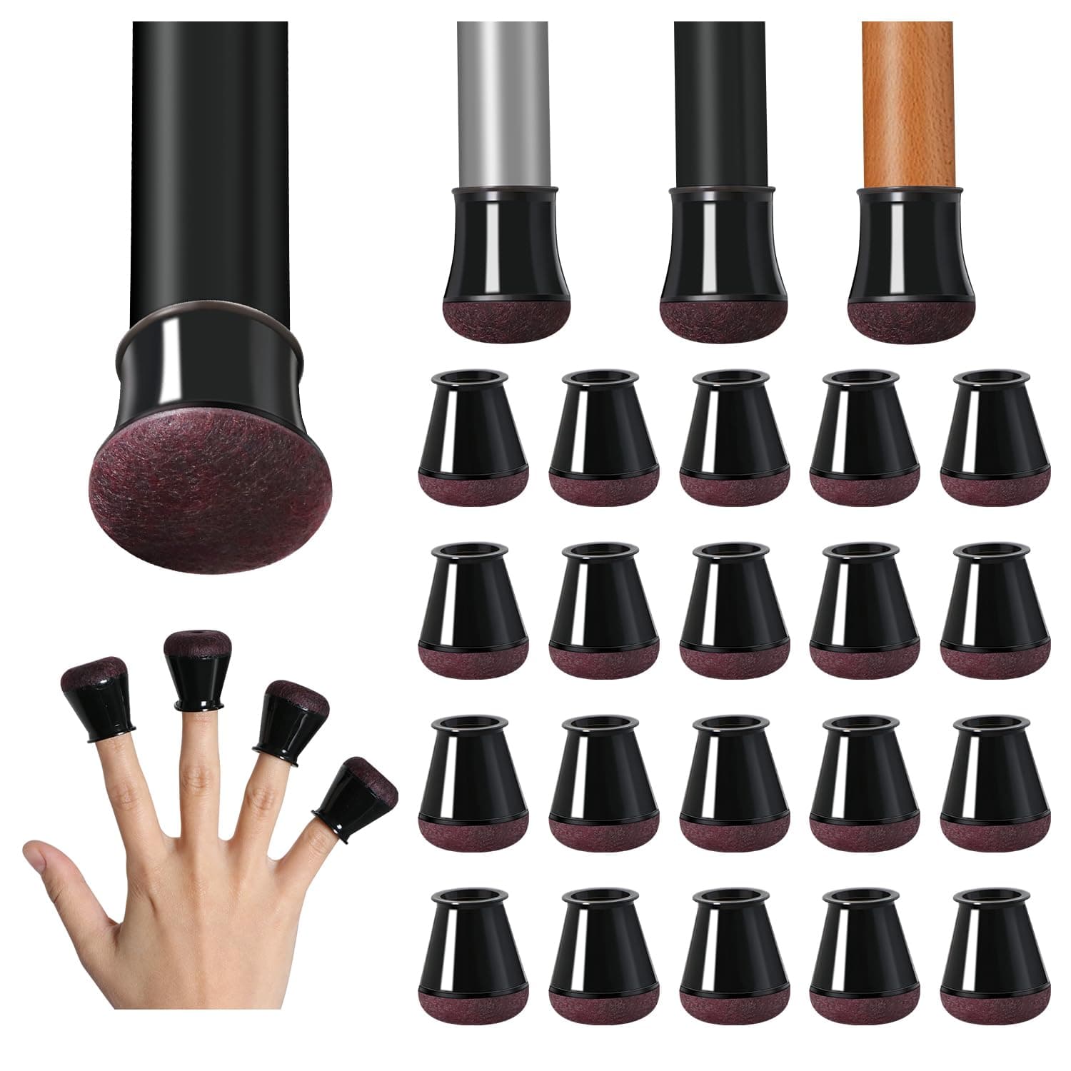 20 pezzi Gommini per Sedie Rotondi Con feltrini aggiornato ispessito, Coprigambe per sedie, Protezioni per Gambe di Sedie Mobili per Pavimenti in Legno(nero,diametro 14-20 mm )