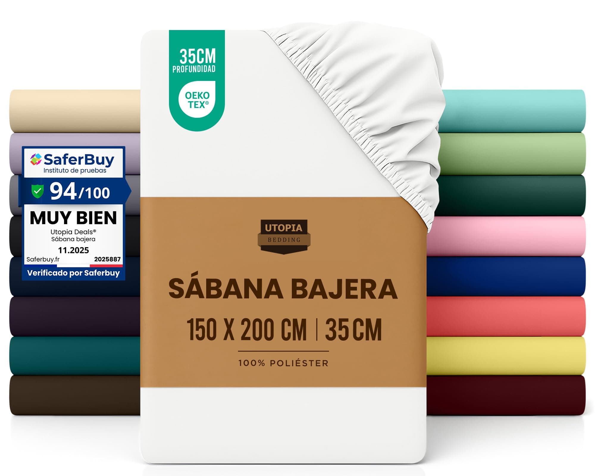 Utopia Bedding Sabana Bajera 150x200 - Blanco - Certificado Oeko Tex - Bolsillo Profundo - Microfibra Cepillada (Cama 150)